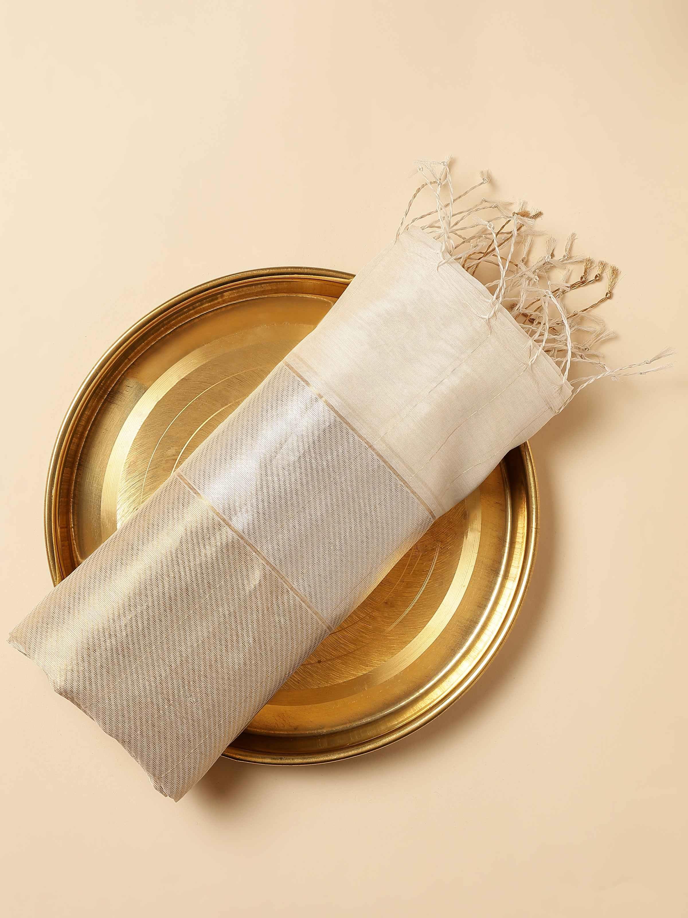 White & Gold Cotton Silk Chanderi Dupatta