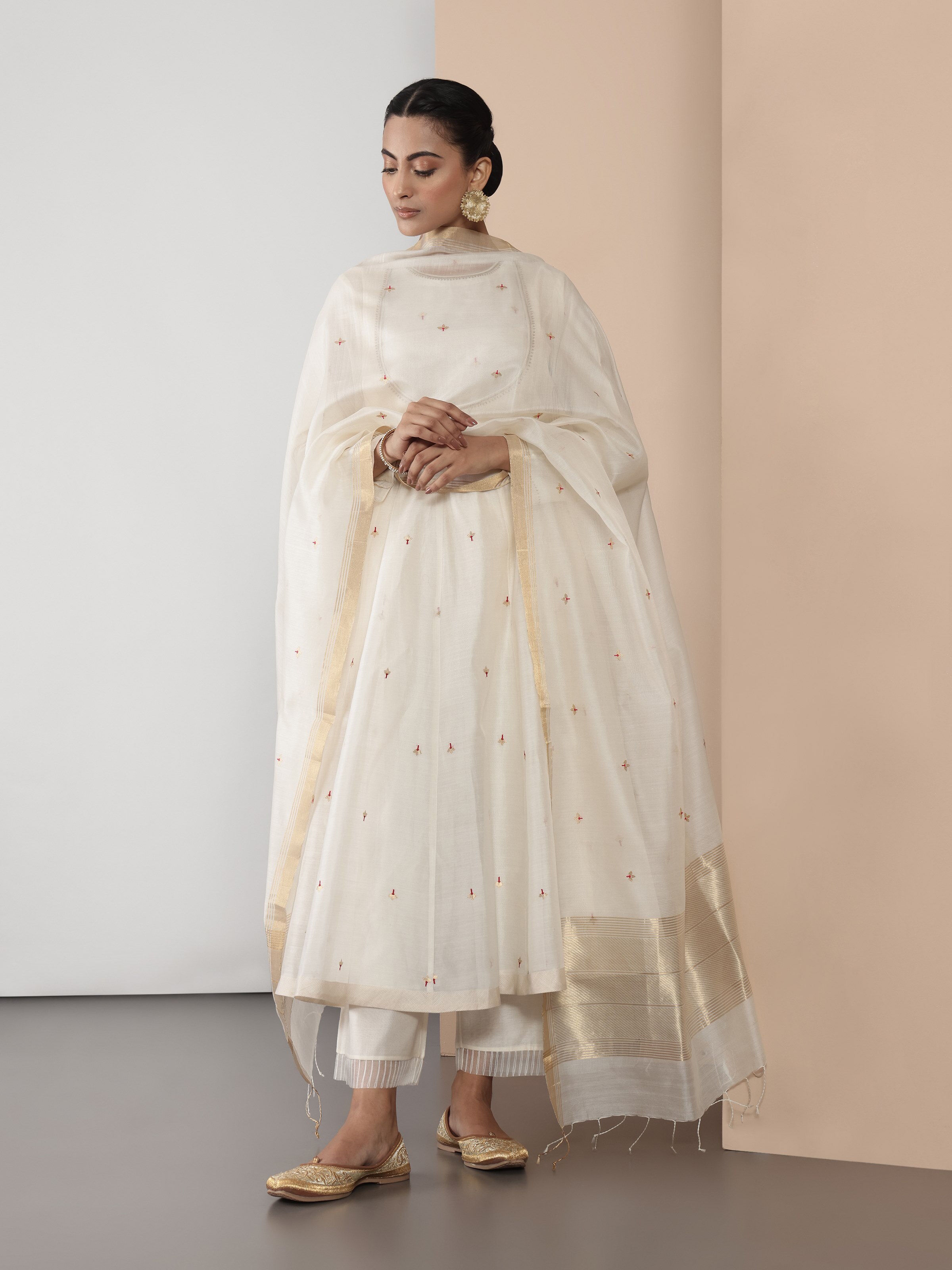 Off-white Cotton Silk Chanderi Dupatta With Zari Borders