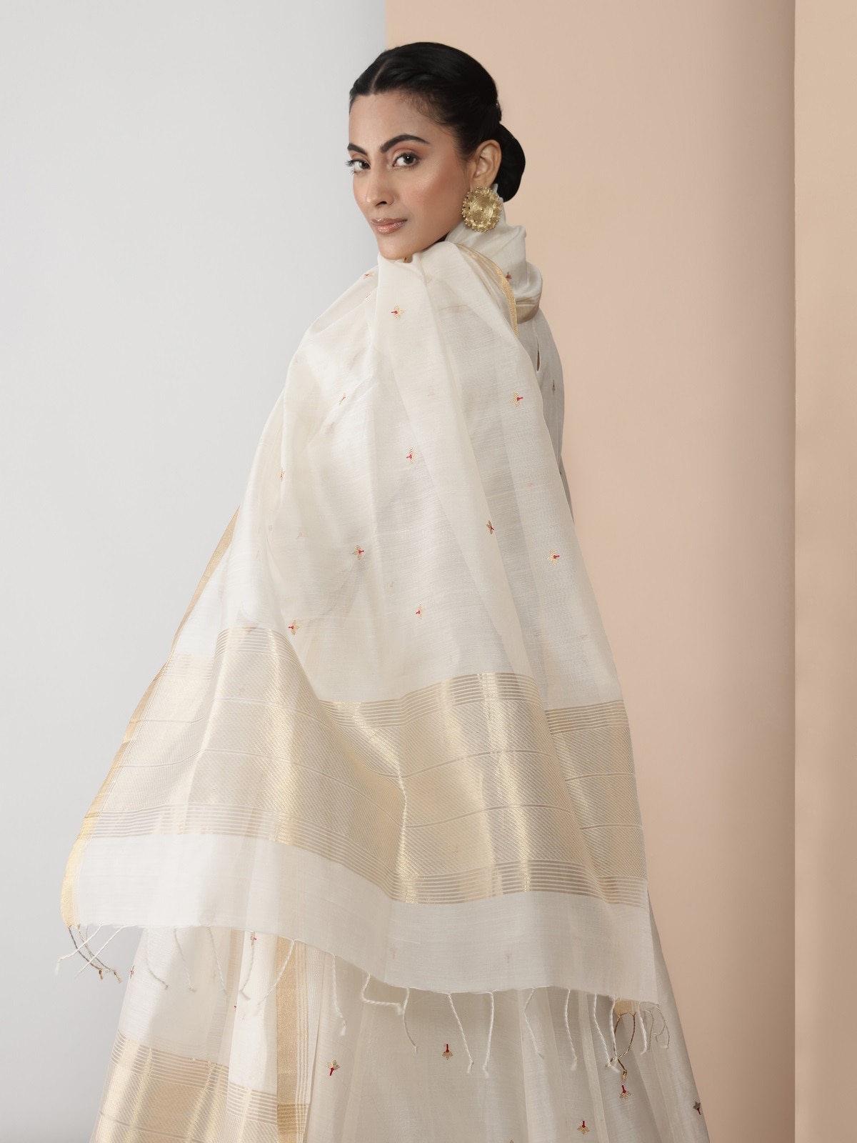 Off-white Cotton Silk Chanderi Dupatta With Zari Borders