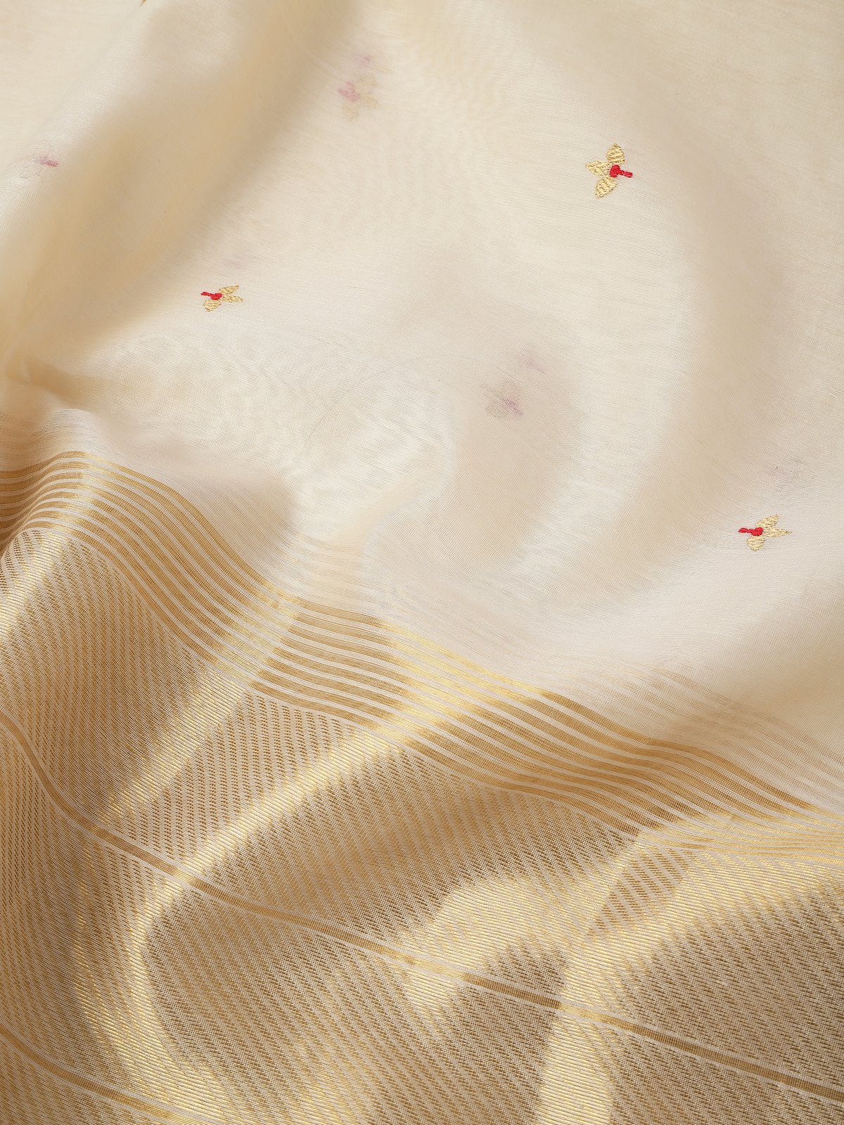 Off-white Cotton Silk Chanderi Dupatta With Zari Borders