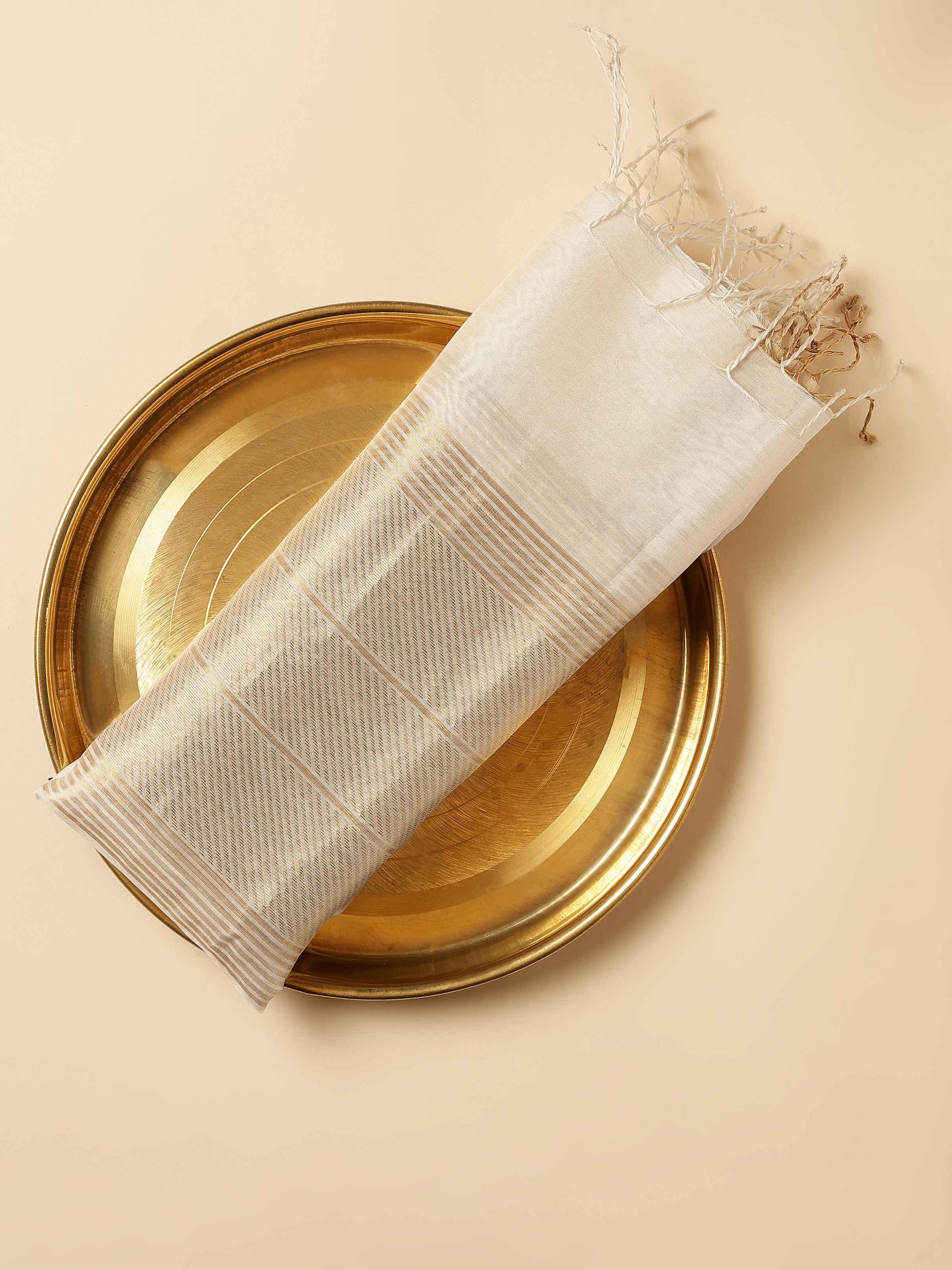 Off-white Cotton Silk Chanderi Dupatta With Zari Borders