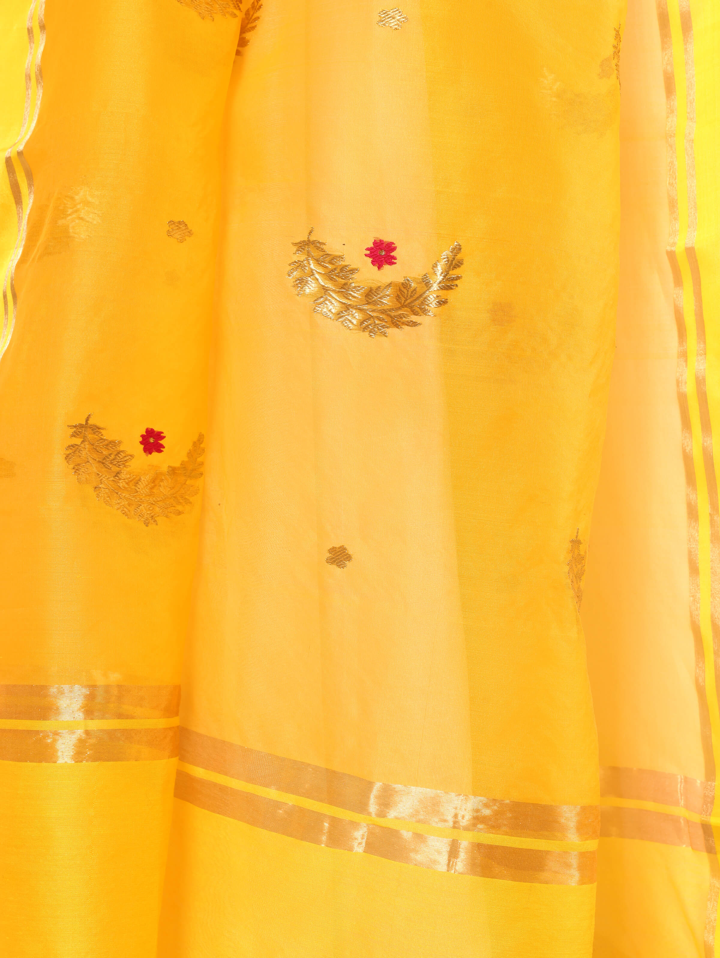 Yellow Cotton Silk Chanderi Dupatta With Floral Motif