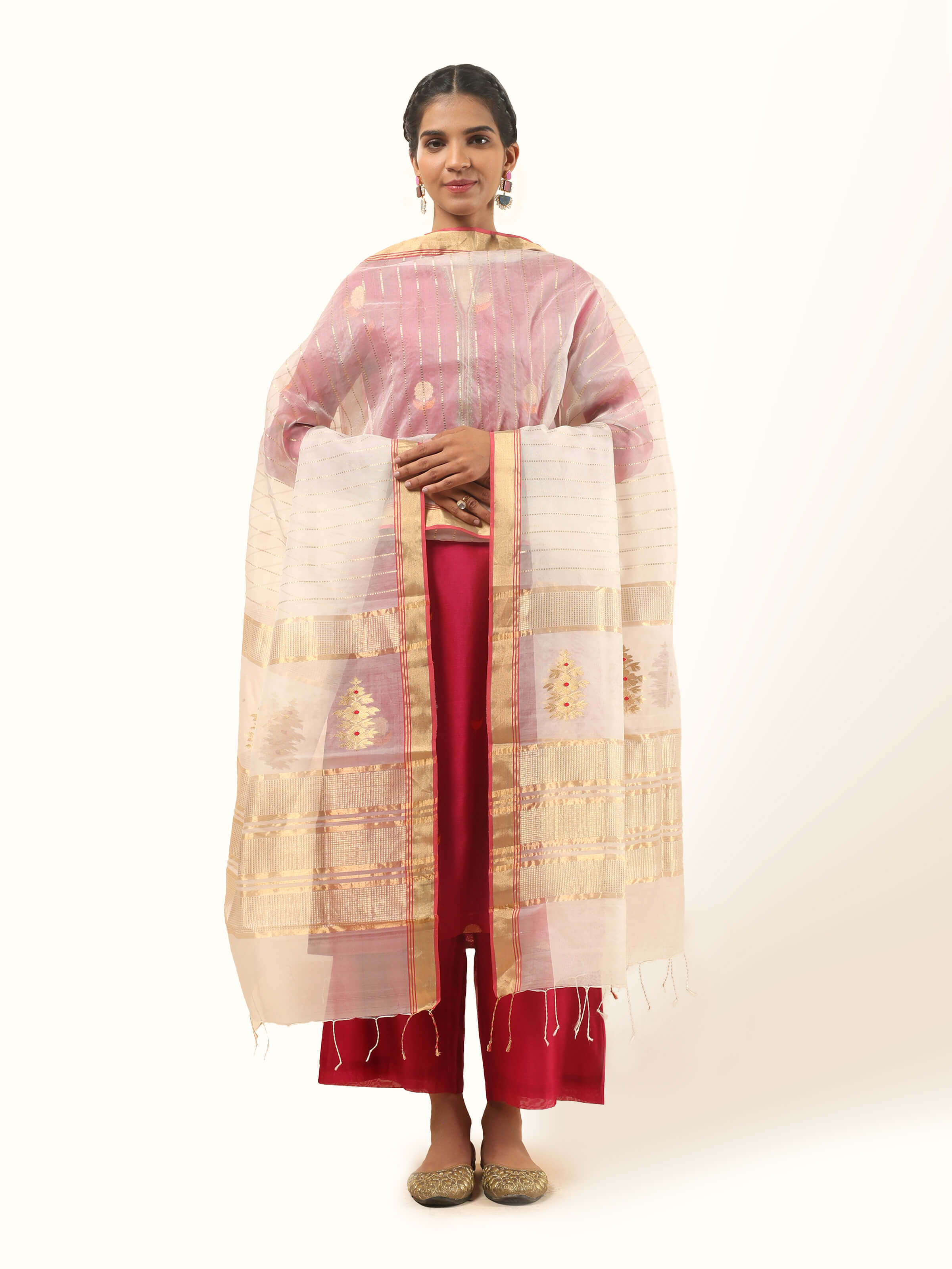 White Cotton Silk Chanderi Dupatta