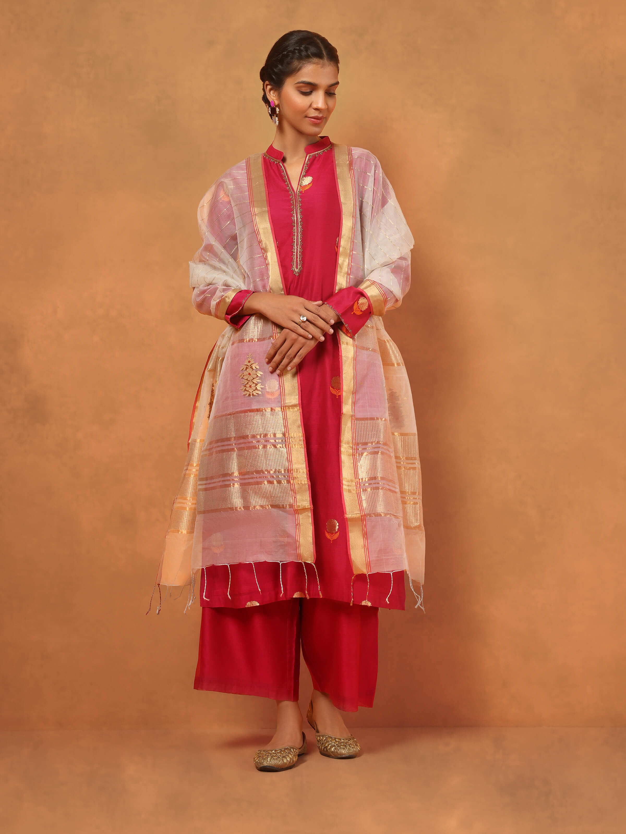 White Cotton Silk Chanderi Dupatta