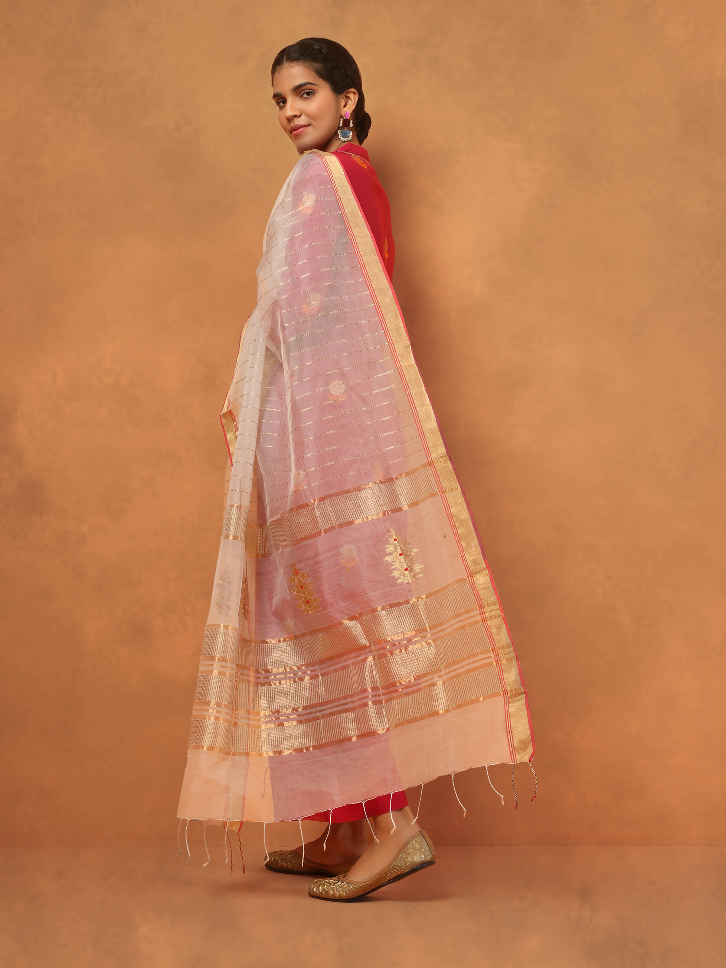 White Cotton Silk Chanderi Dupatta