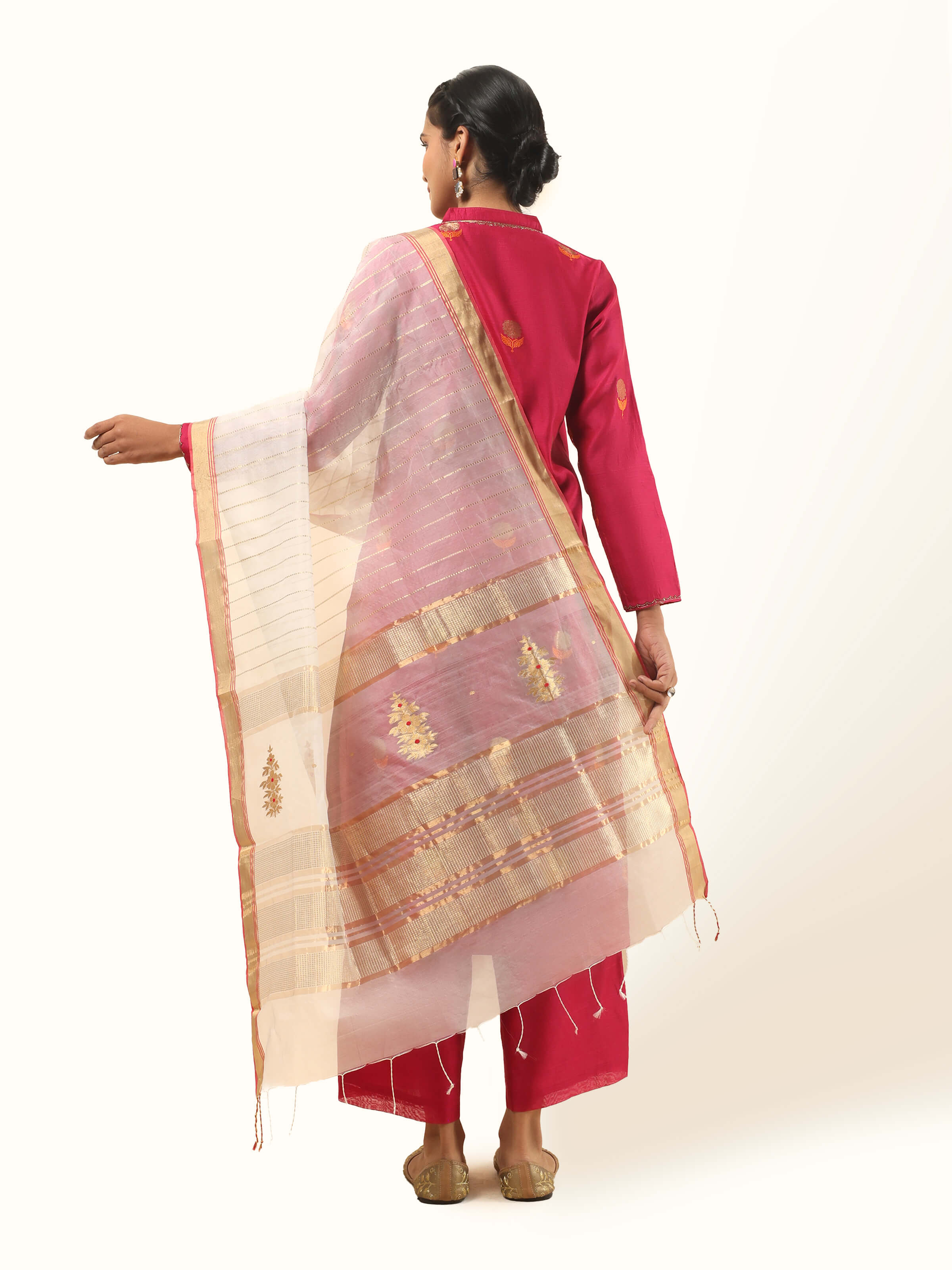 White Cotton Silk Chanderi Dupatta