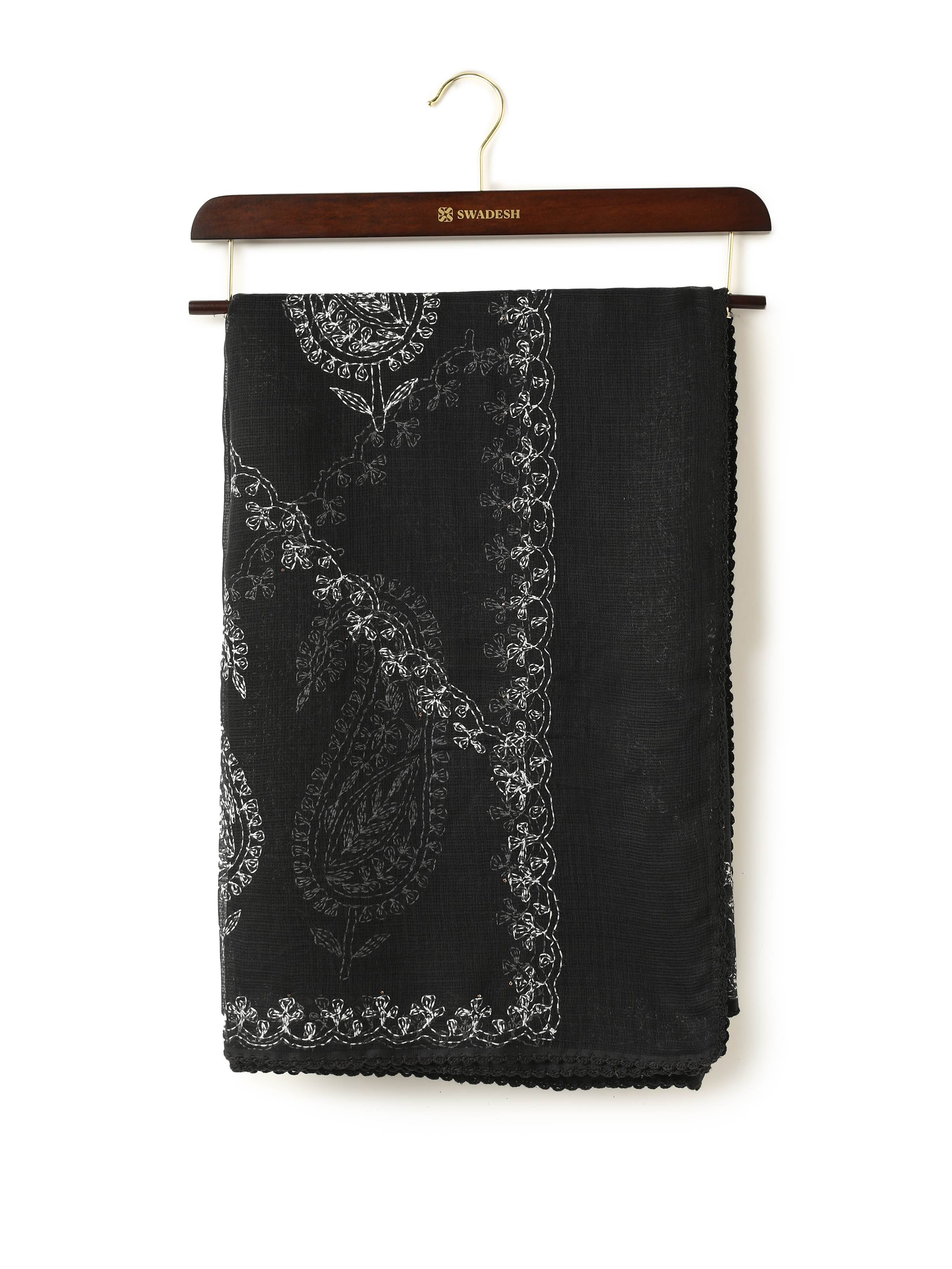 Black & White Cotton Silk Chikankari Dupatta