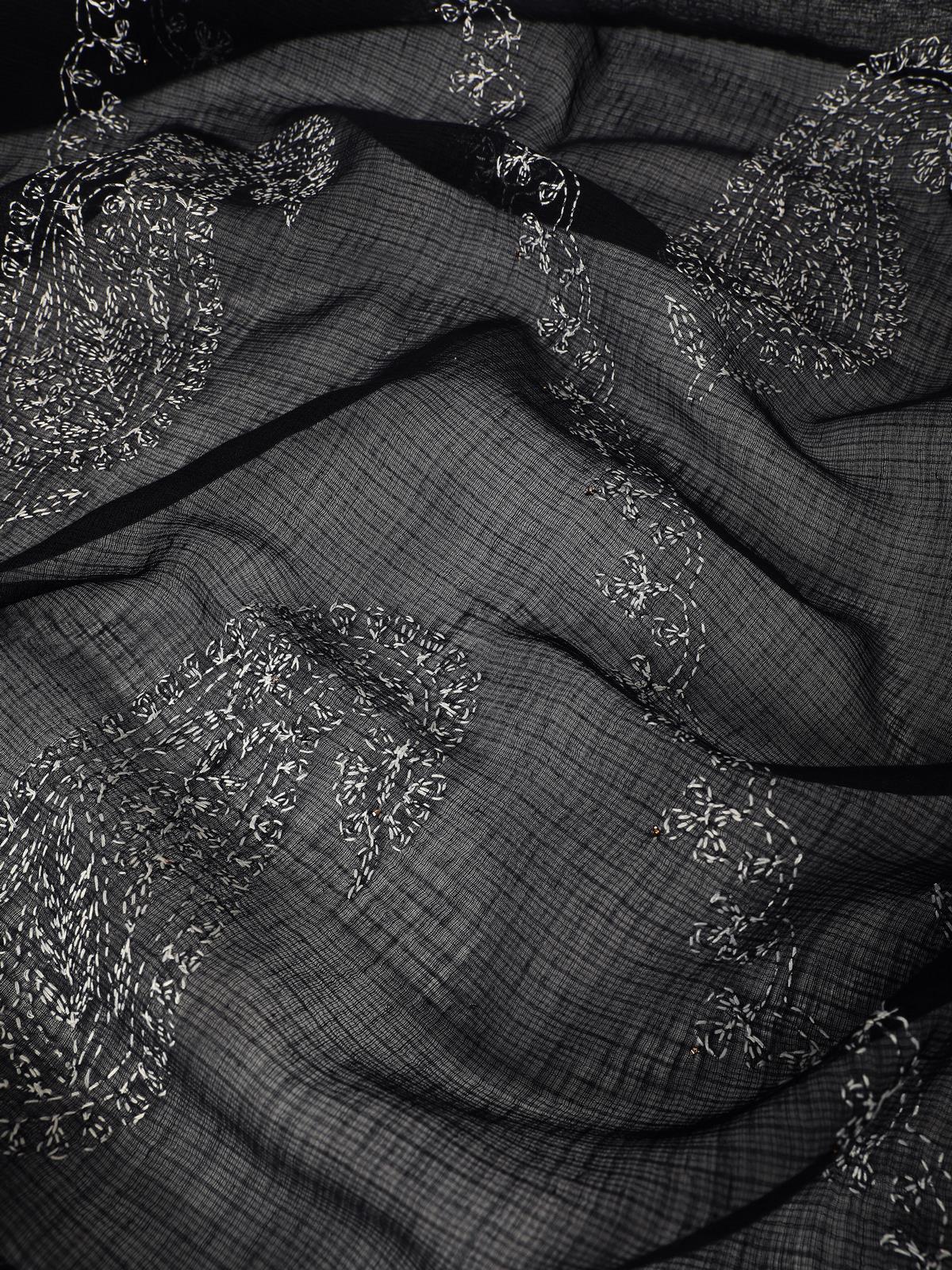 Black & White Cotton Silk Chikankari Dupatta