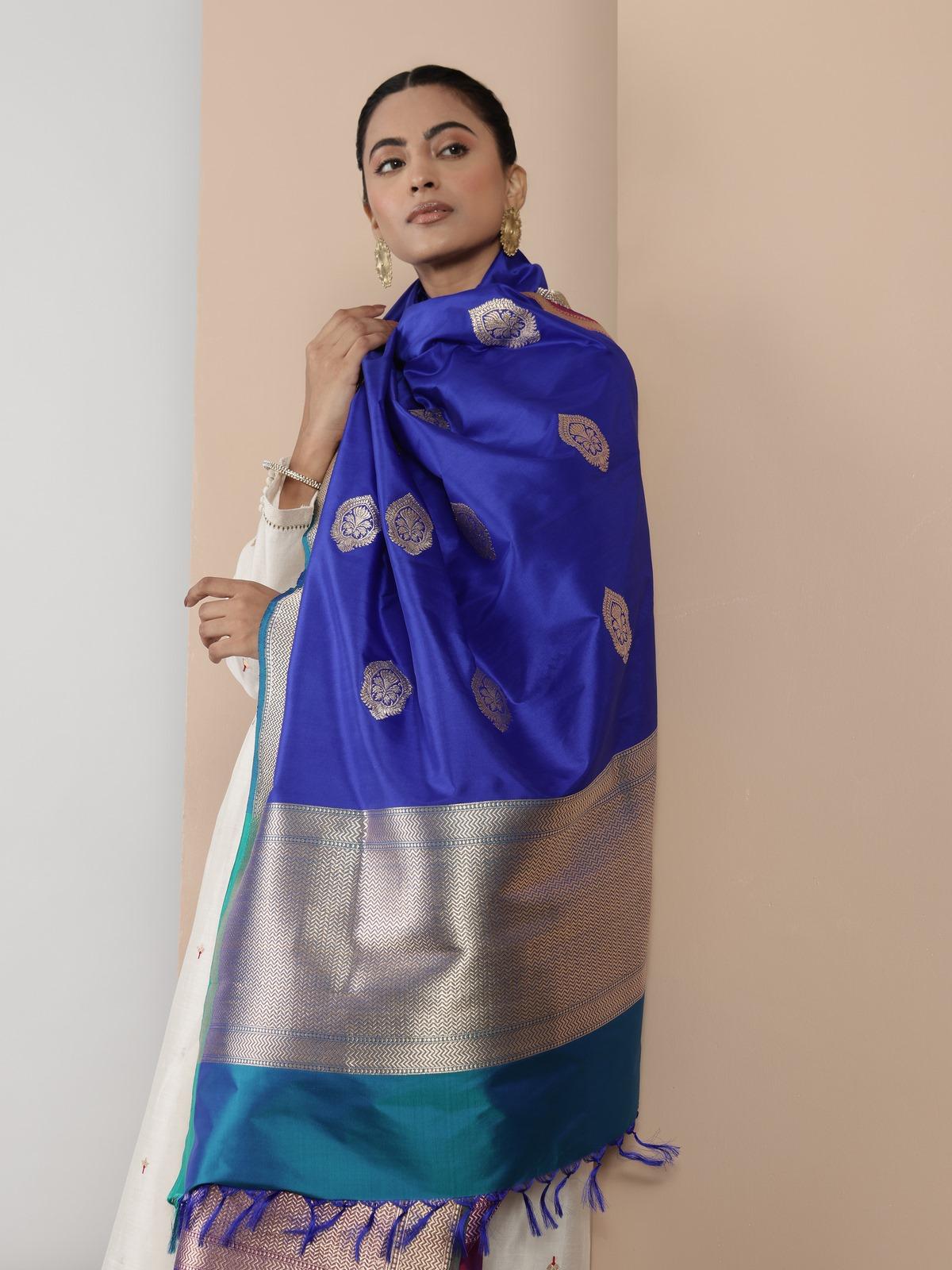 Blue & Golden Silk Banarasi Dupatta