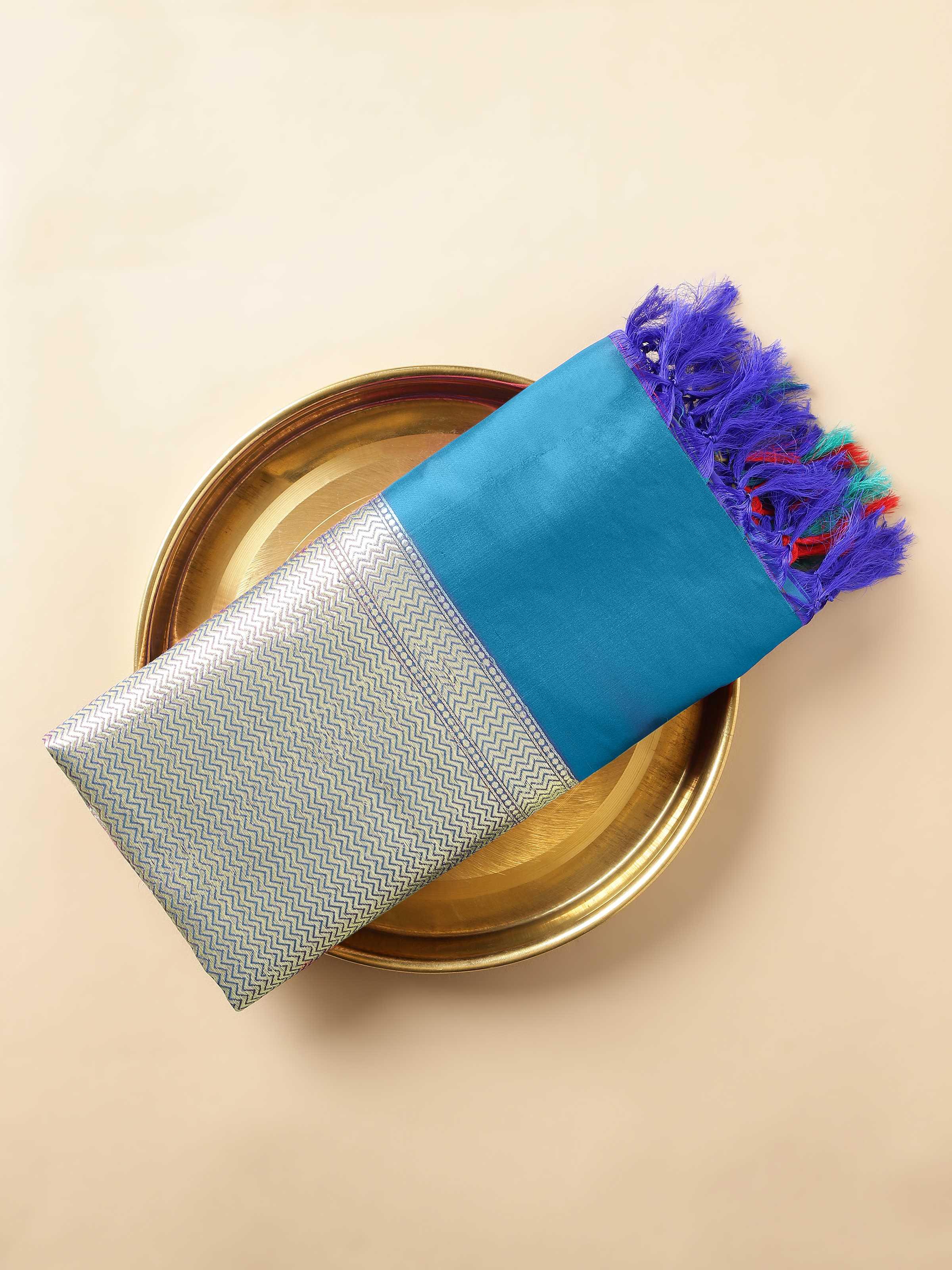 Blue & Golden Silk Banarasi Dupatta