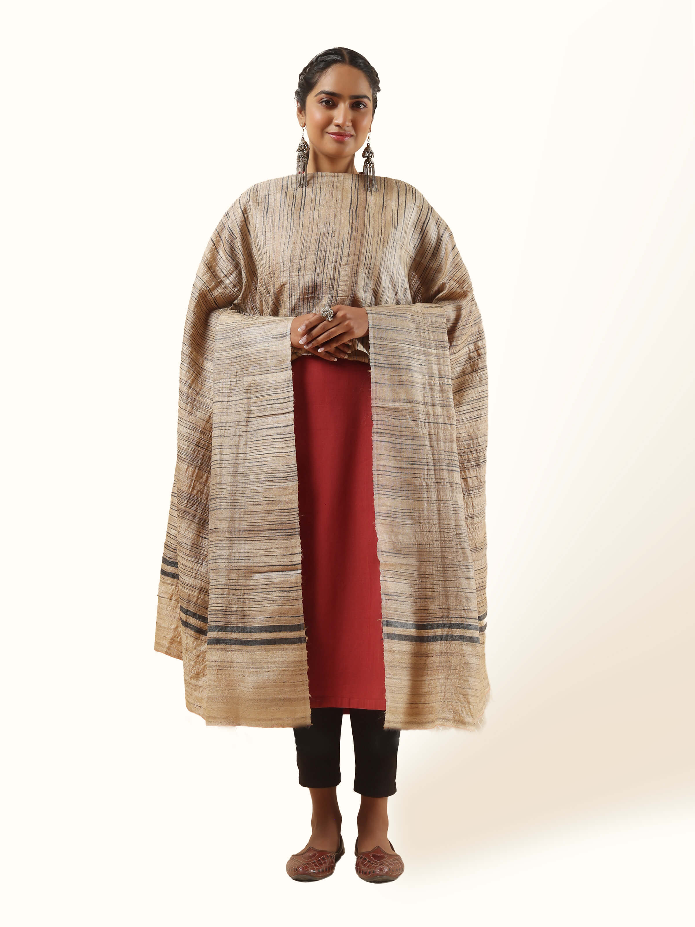 Beige Tussar Silk Dupatta