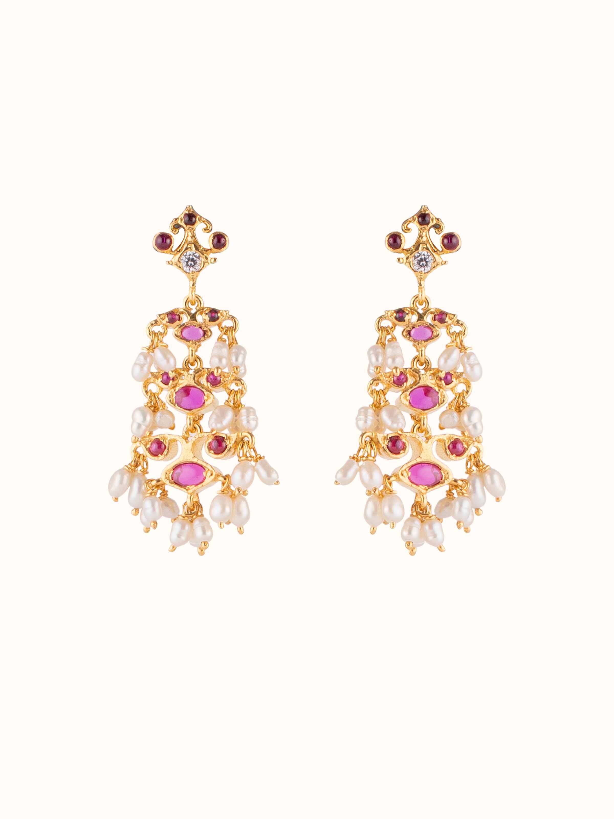 Front view of Guttapusalu Silver Drop Earrings by Swadesh showcasing traditional design and intricate detailing