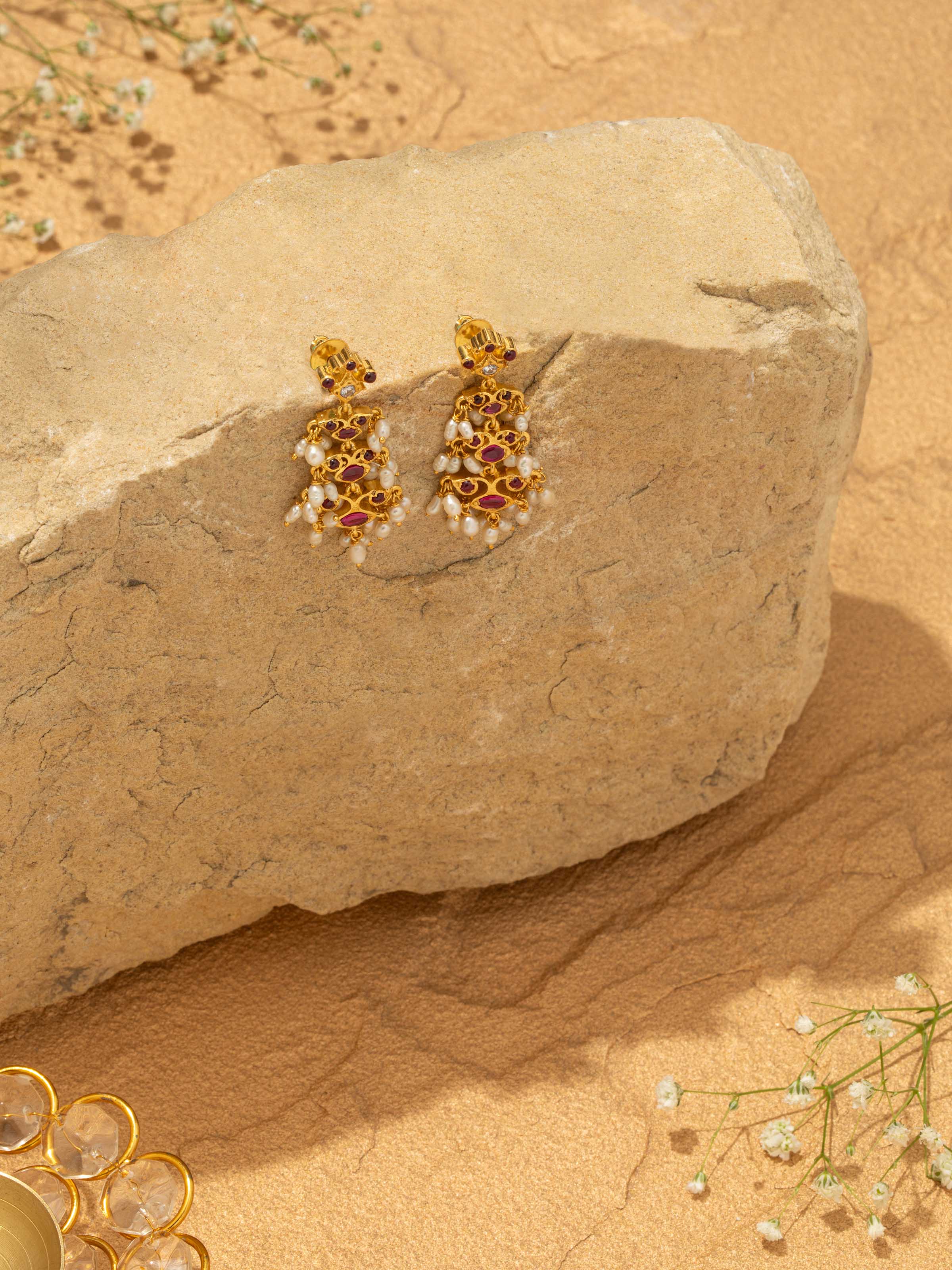 Detailed view of Guttapusalu Silver Drop Earrings by Swadesh showcasing intricate silverwork and elegant design