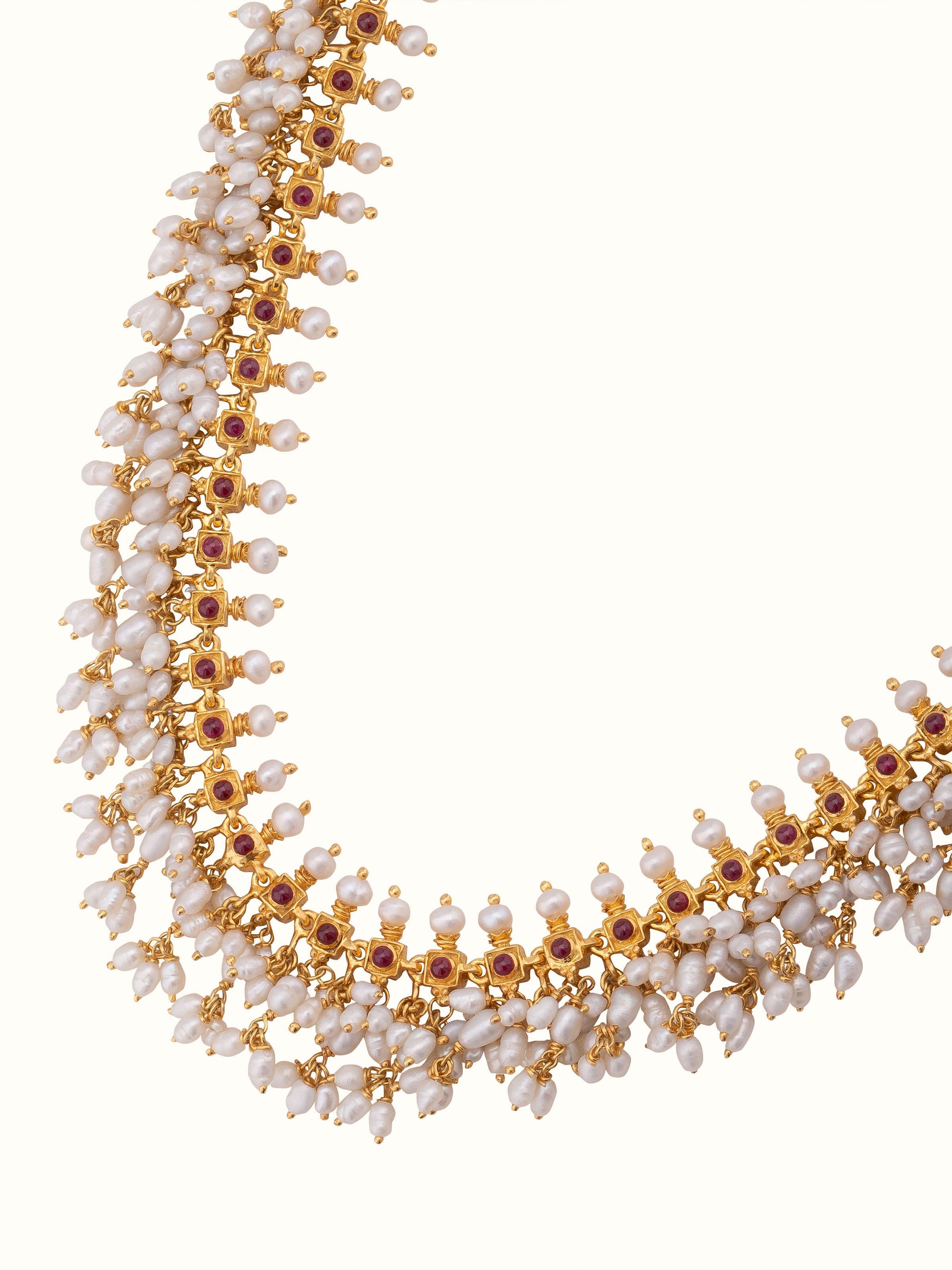 Detailed view of Guttapusalu Silver Long Necklace focusing on the fine silverwork and artistry.