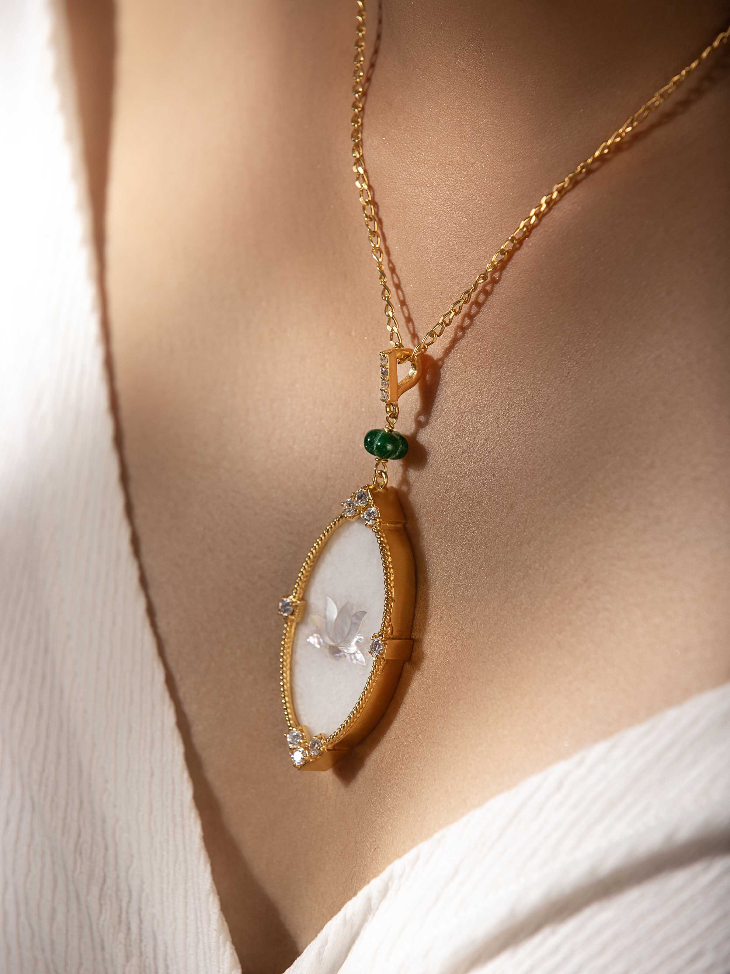 Angled close-up highlighting the elegant design and detailed etching