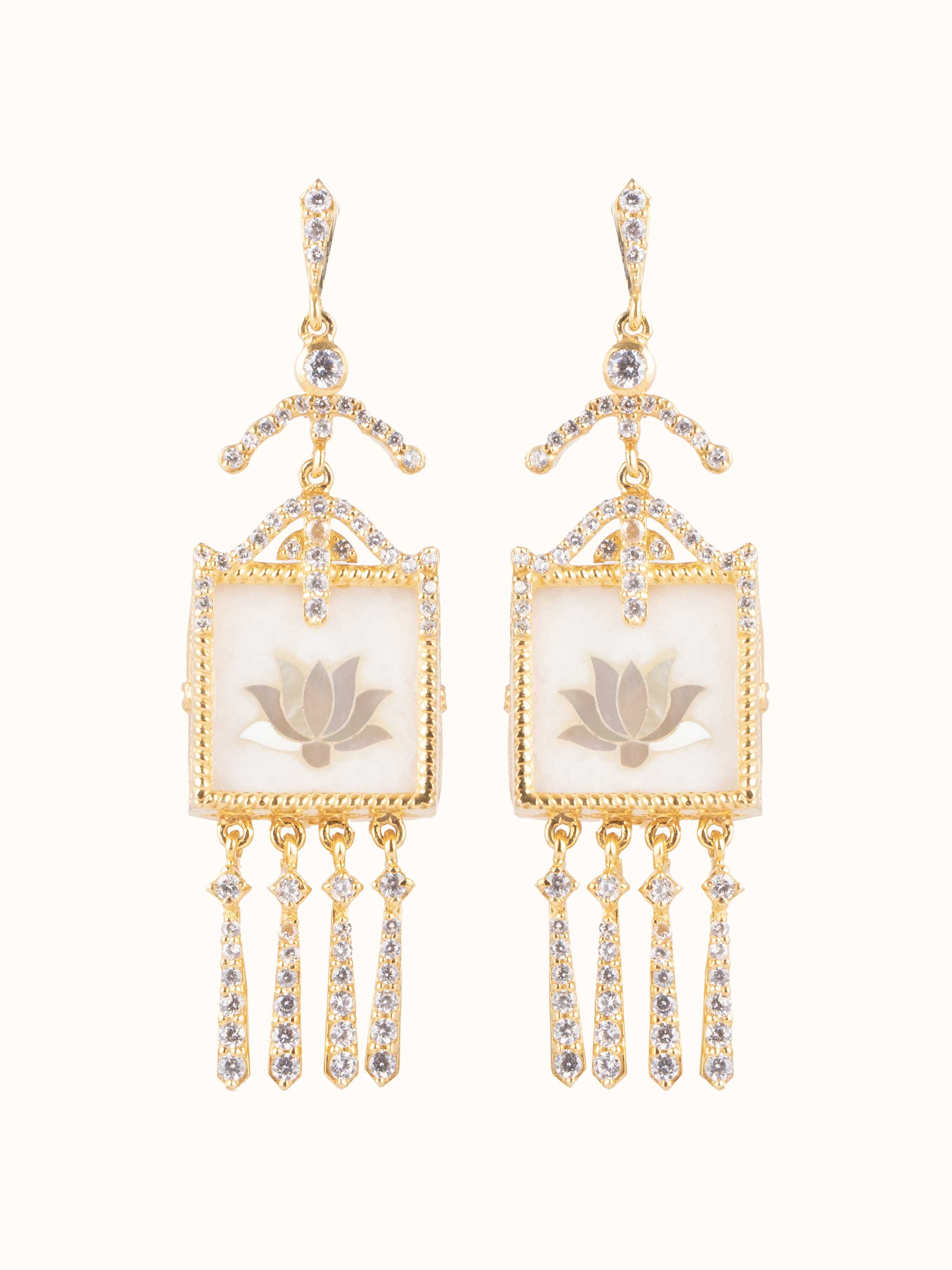 Front view of Pacchikari Silver Drop Earrings featuring intricate silver detailing and vibrant design.