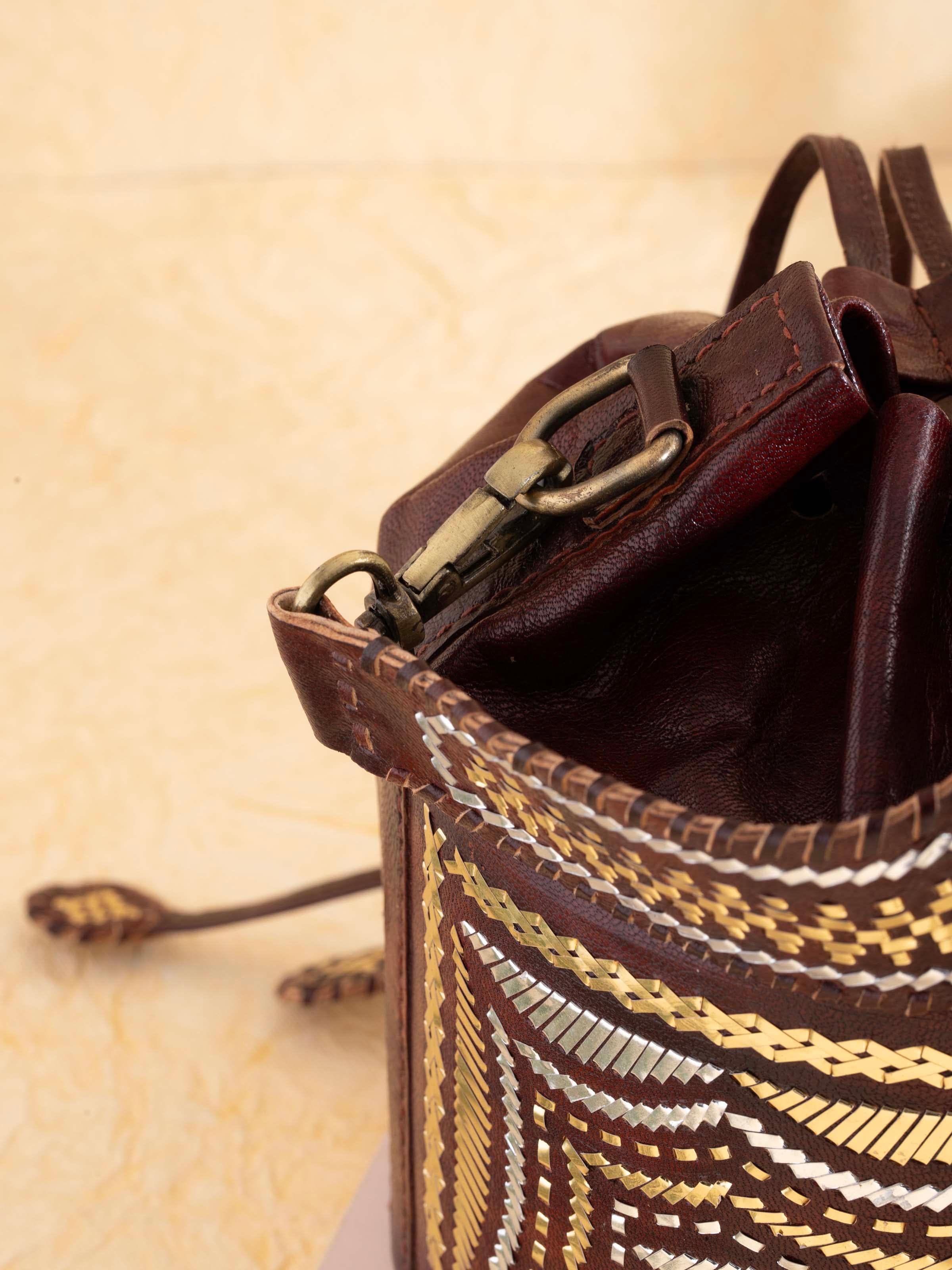 Kutchi Leather Embroidered Bucket Bag