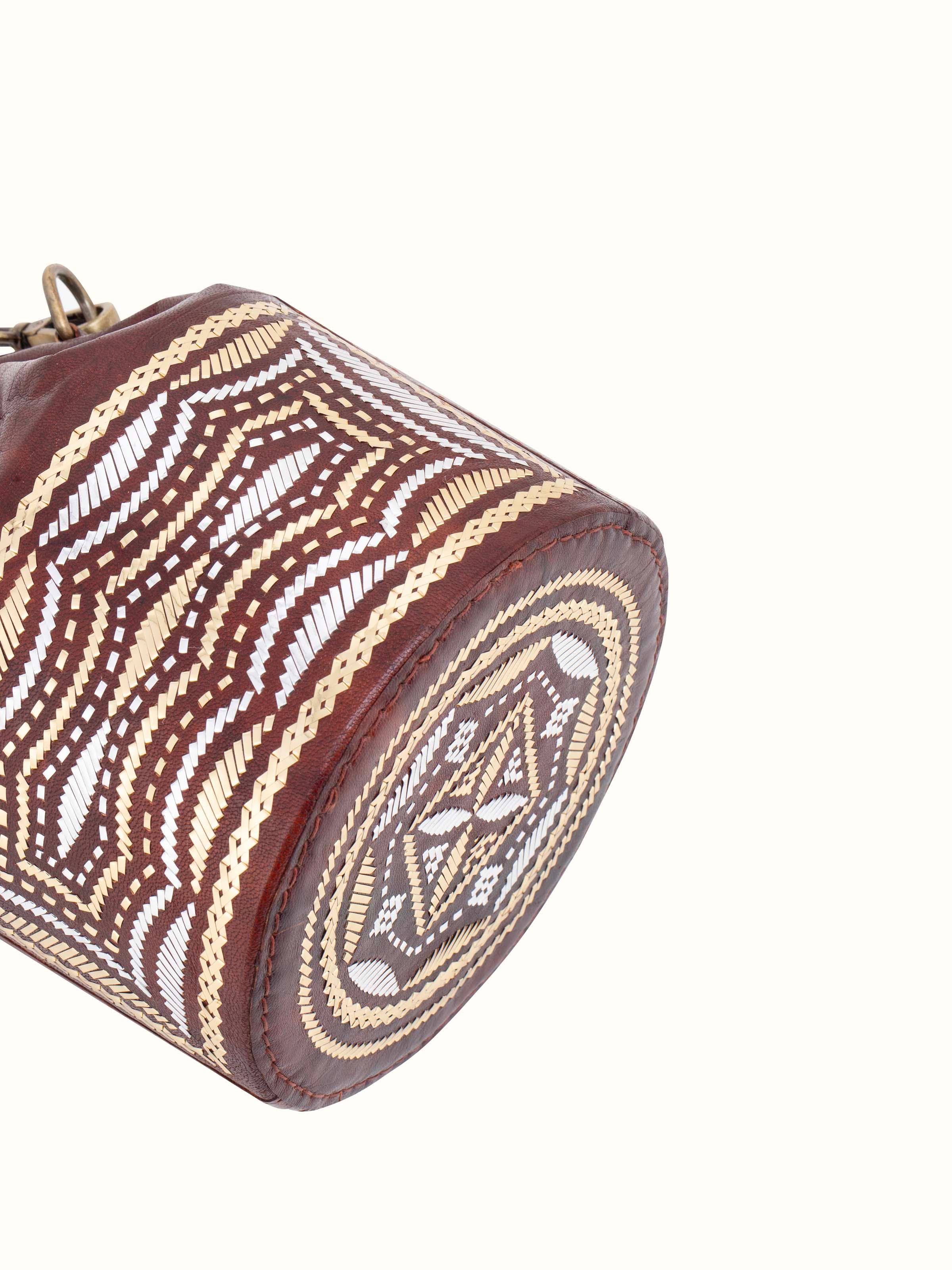 Kutchi Leather Embroidered Bucket Bag