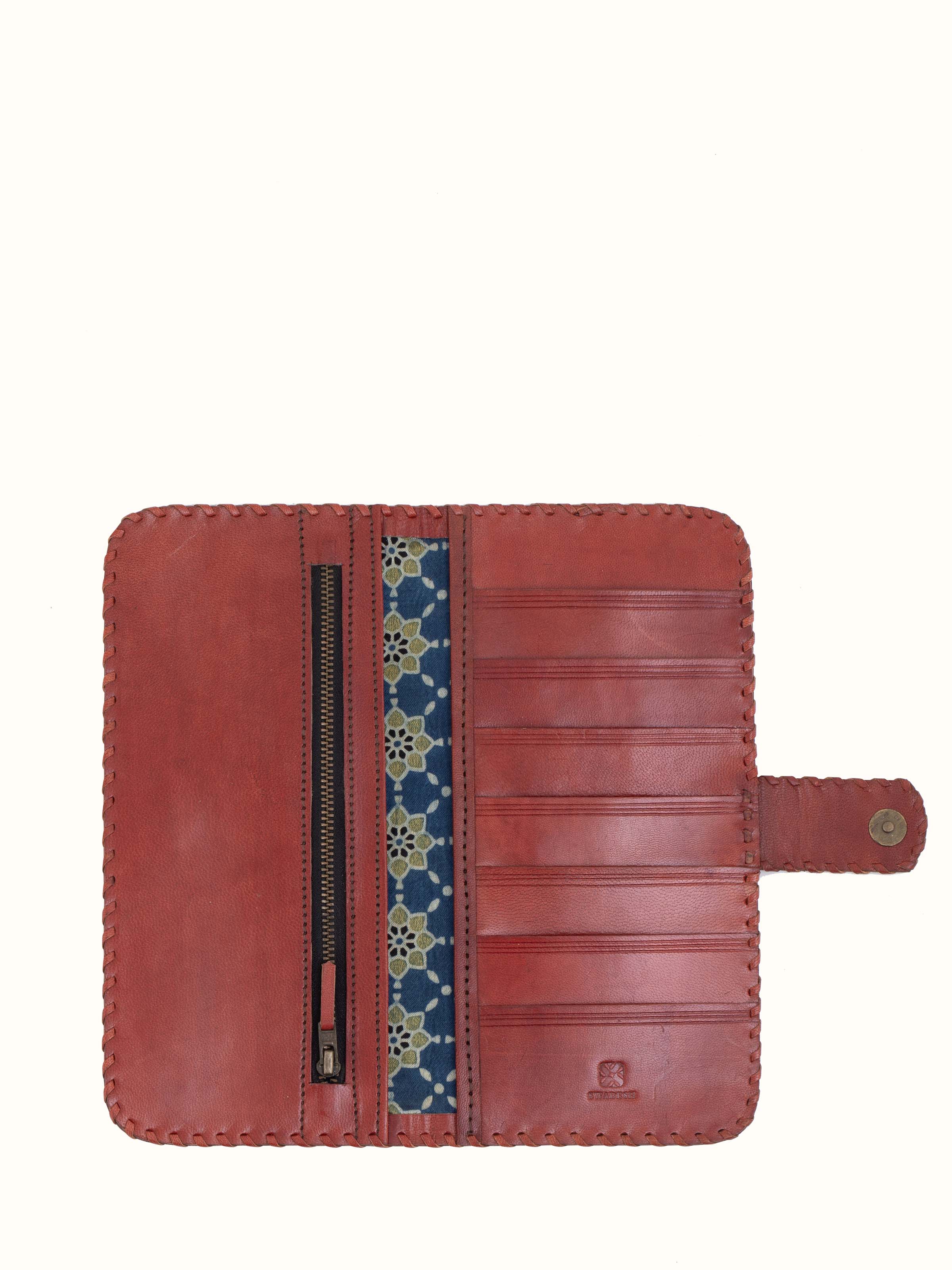 Top view of Kutchi Leather Clutch with Embroidery focusing on the overall design and shape.