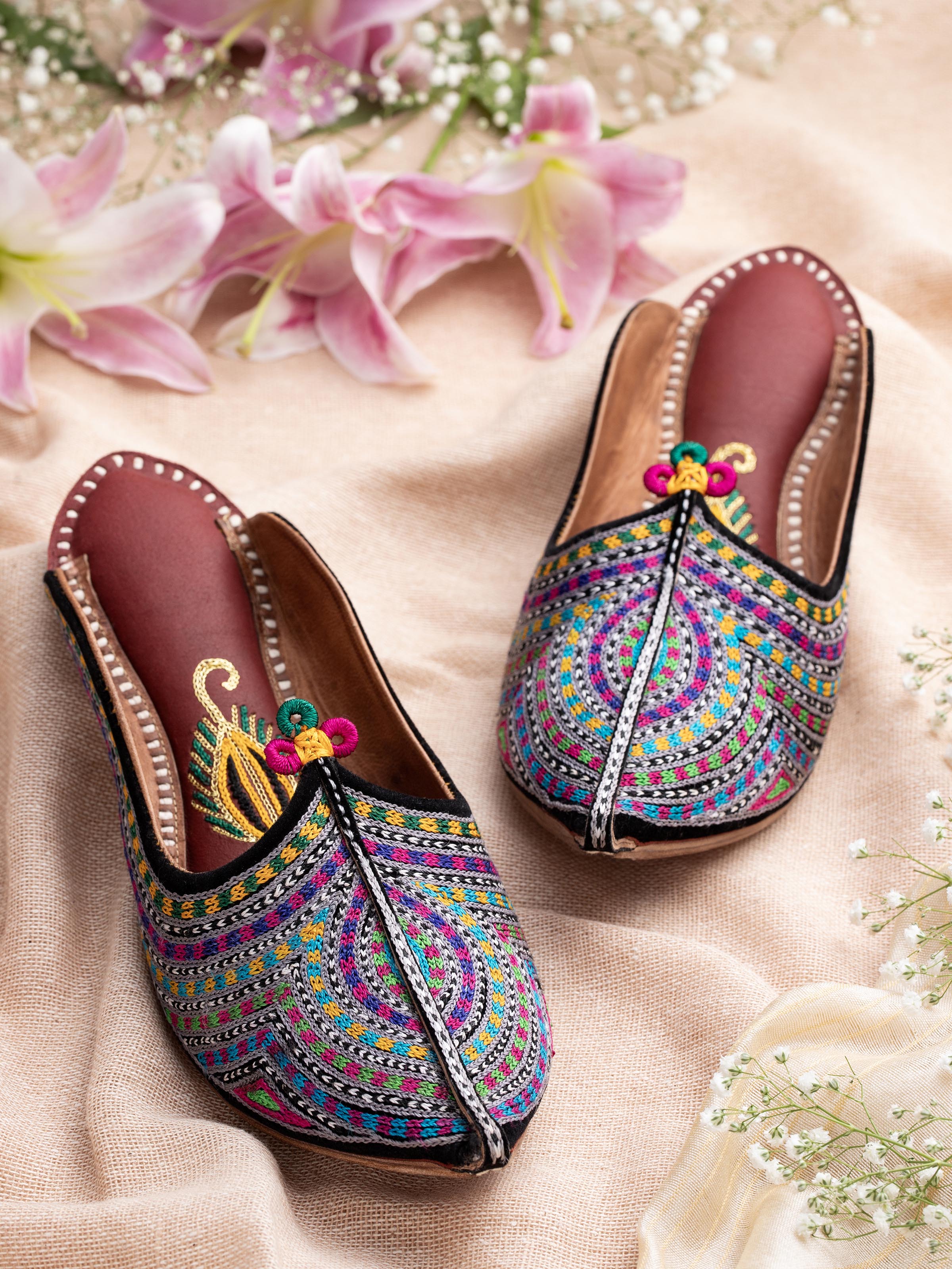 Side view of Tan Leather Jodhpuri Mules highlighting the detailed stitching and fit.