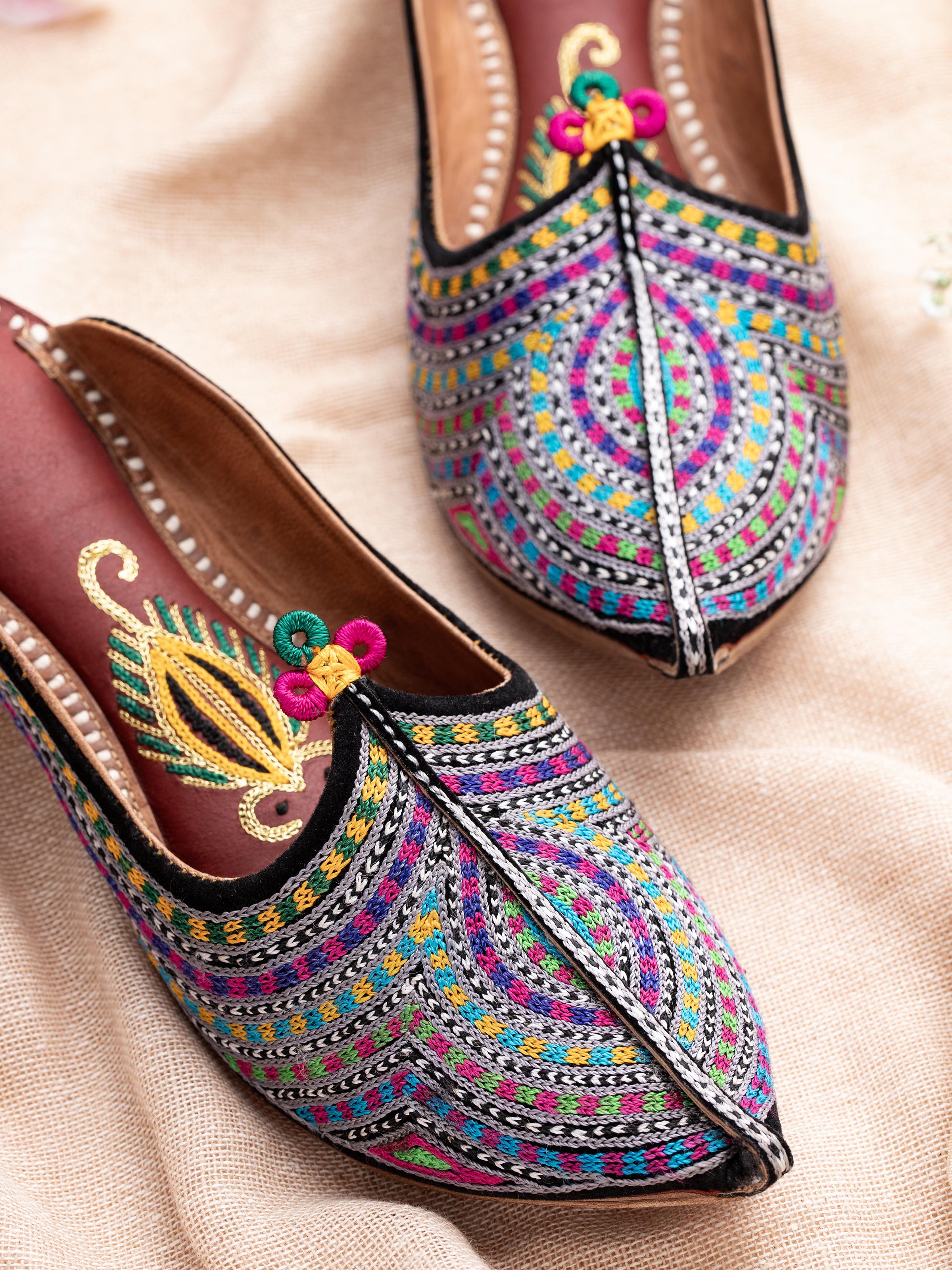 Close-up of Tan Leather Jodhpuri Mules focusing on the leather texture and design elements.