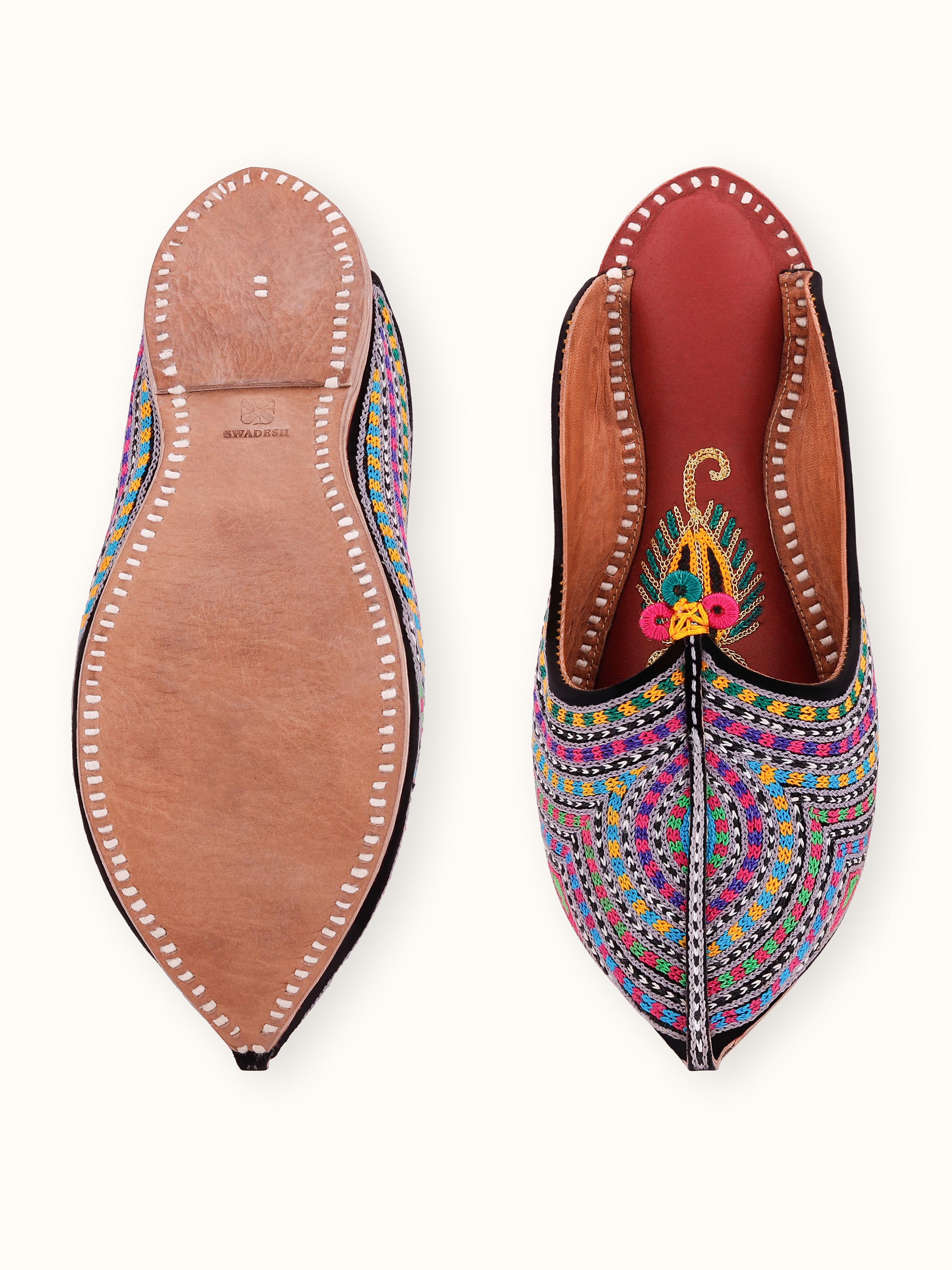 Top view of Tan Leather Jodhpuri Mules illustrating the shoe's interior and exterior design.