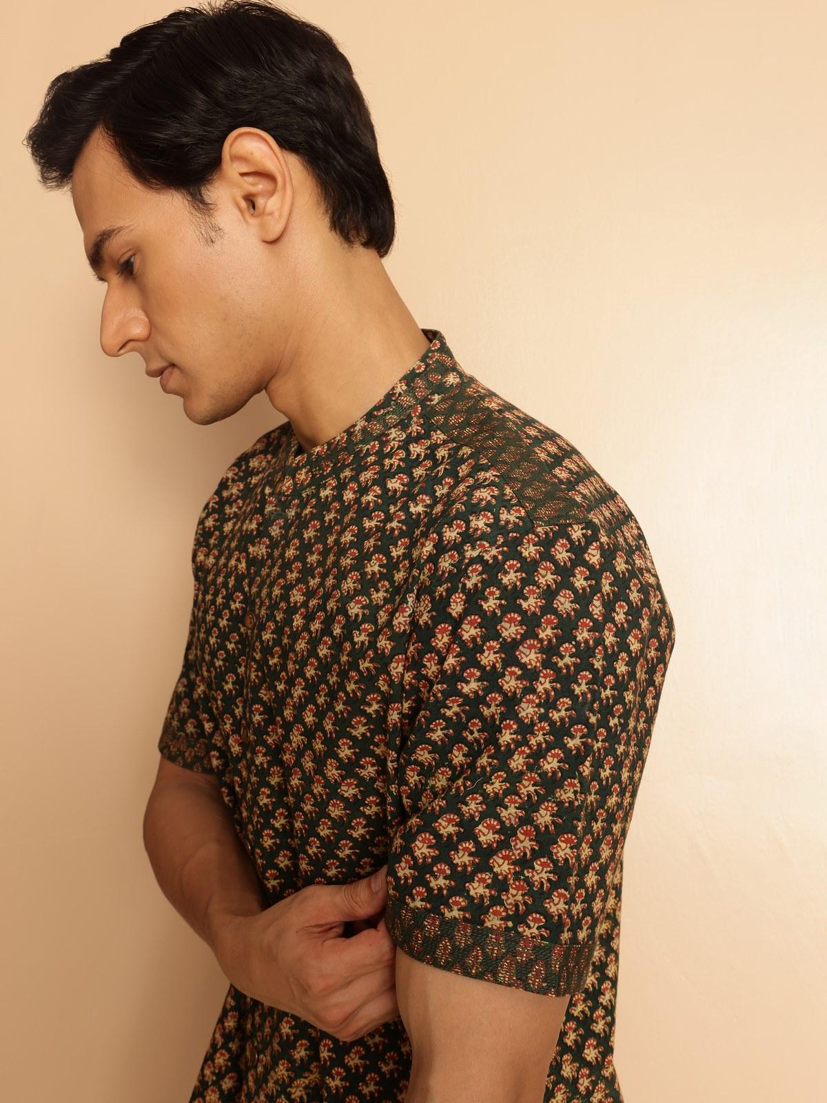 Side angle revealing the fine hand block print details and relaxed yet structured silhouette.