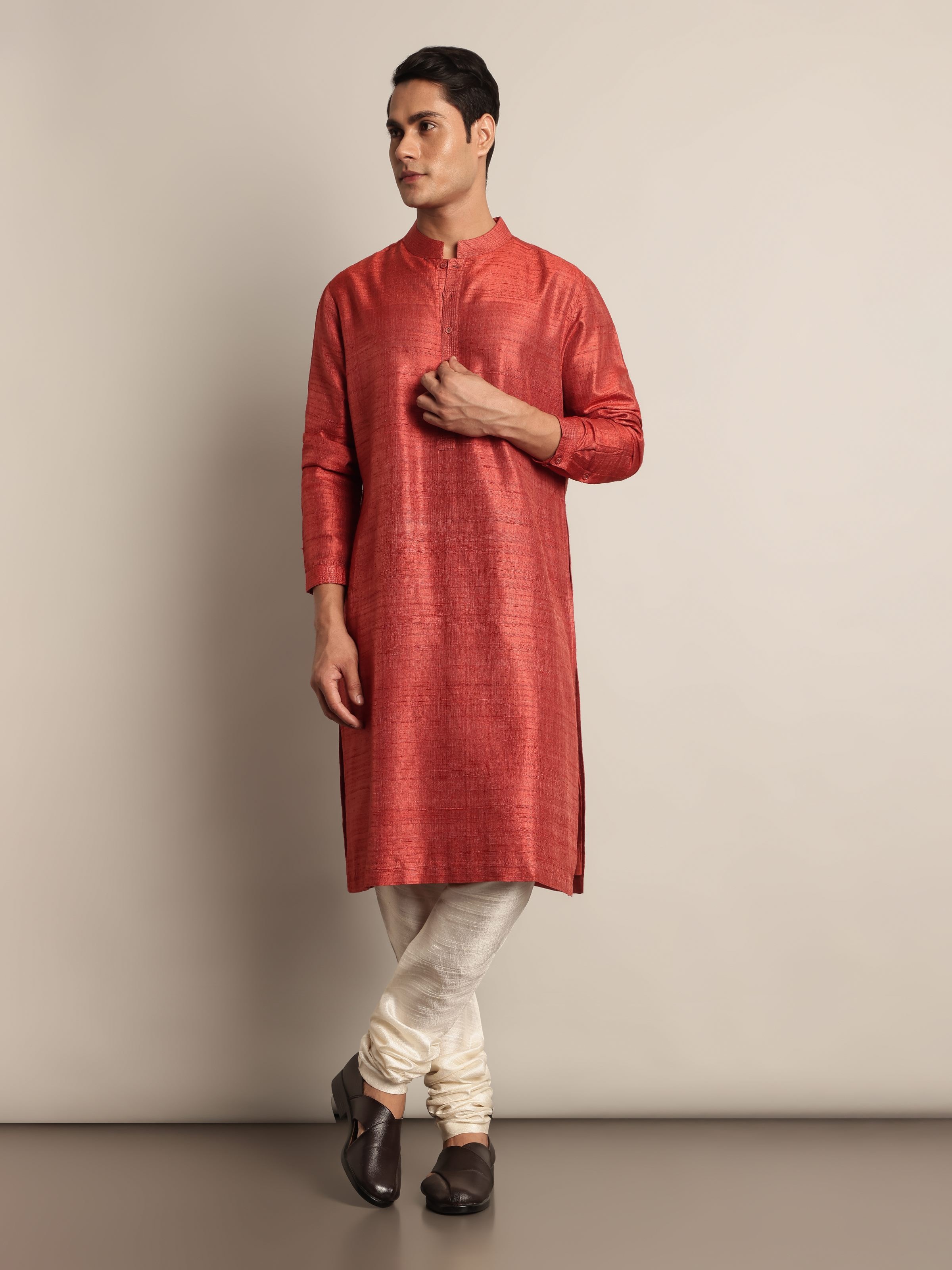 Lifestyle shot showing how this kurta brings a touch of luxury to everyday wear.