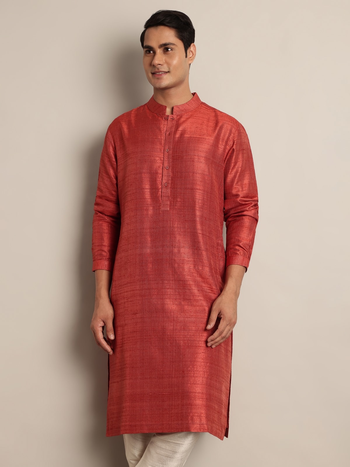 Another lifestyle angle that captures the sheen and flow of the silk fabric.