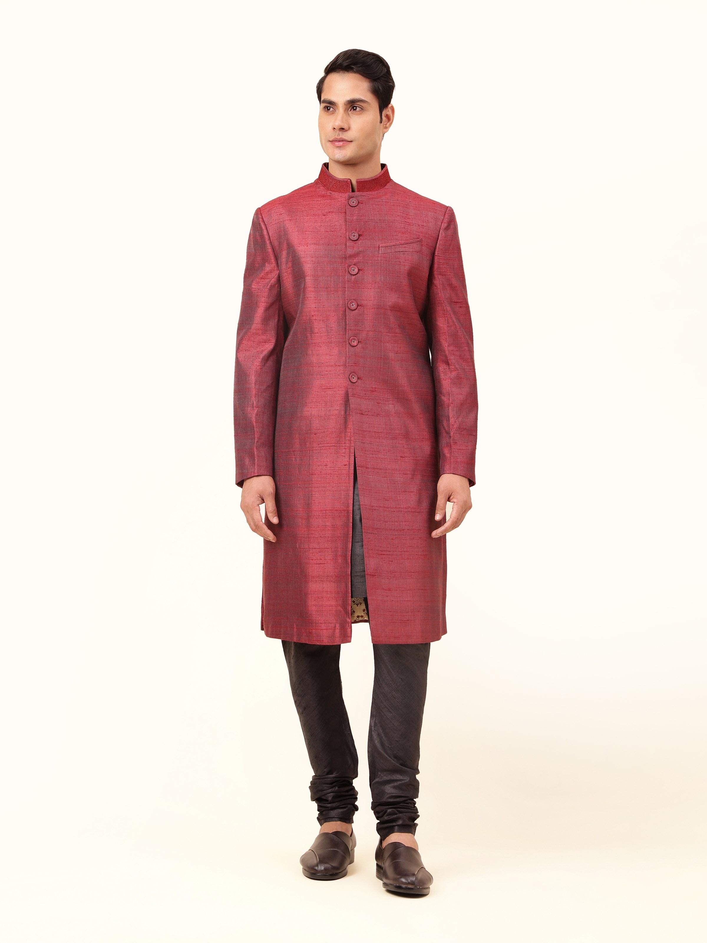 Maroon Mulberry Silk Sherwani