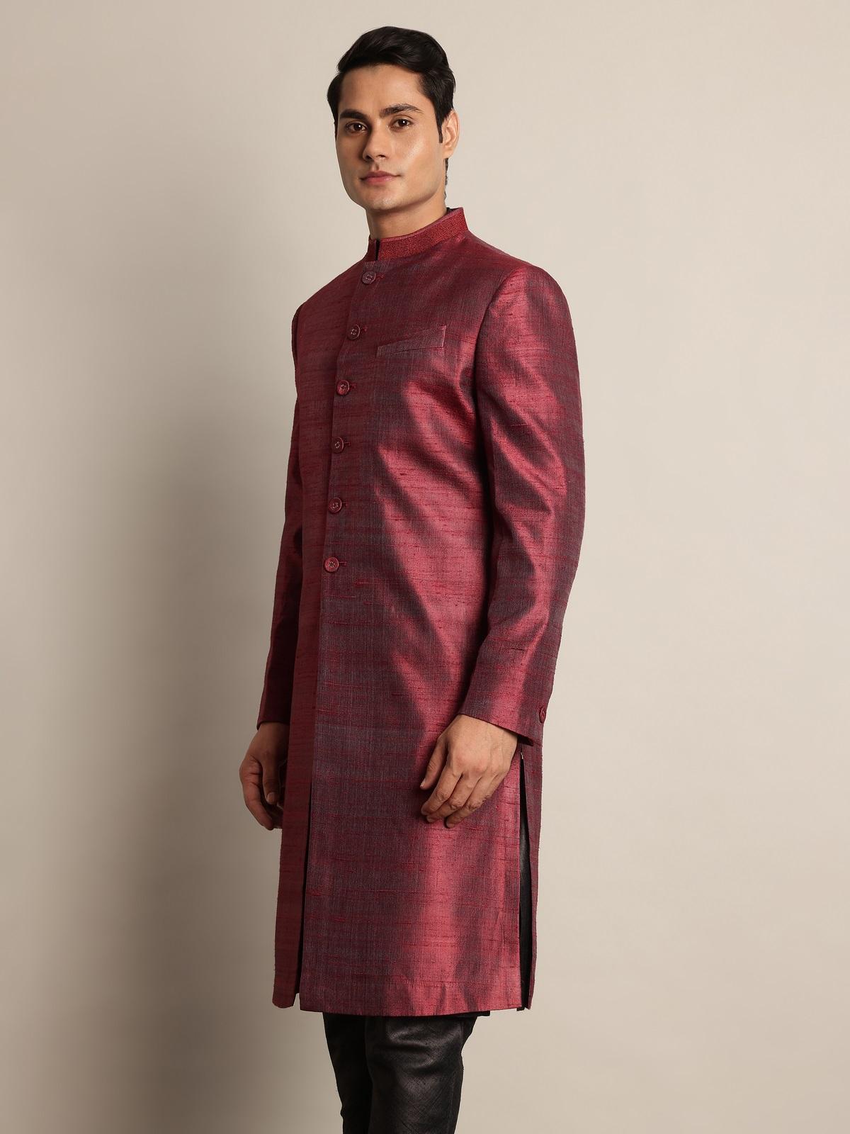 Maroon Mulberry Silk Sherwani