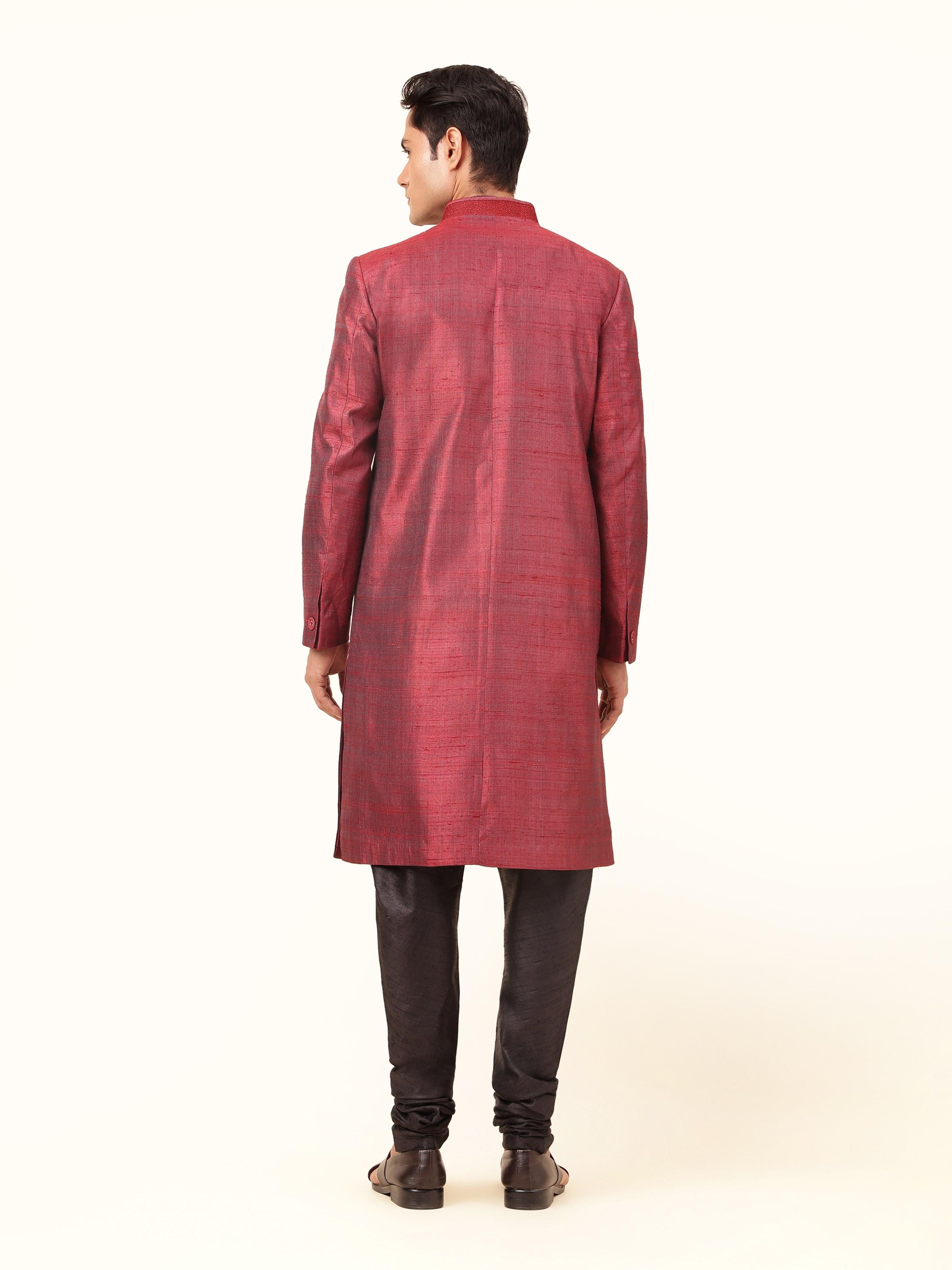 Maroon Mulberry Silk Sherwani
