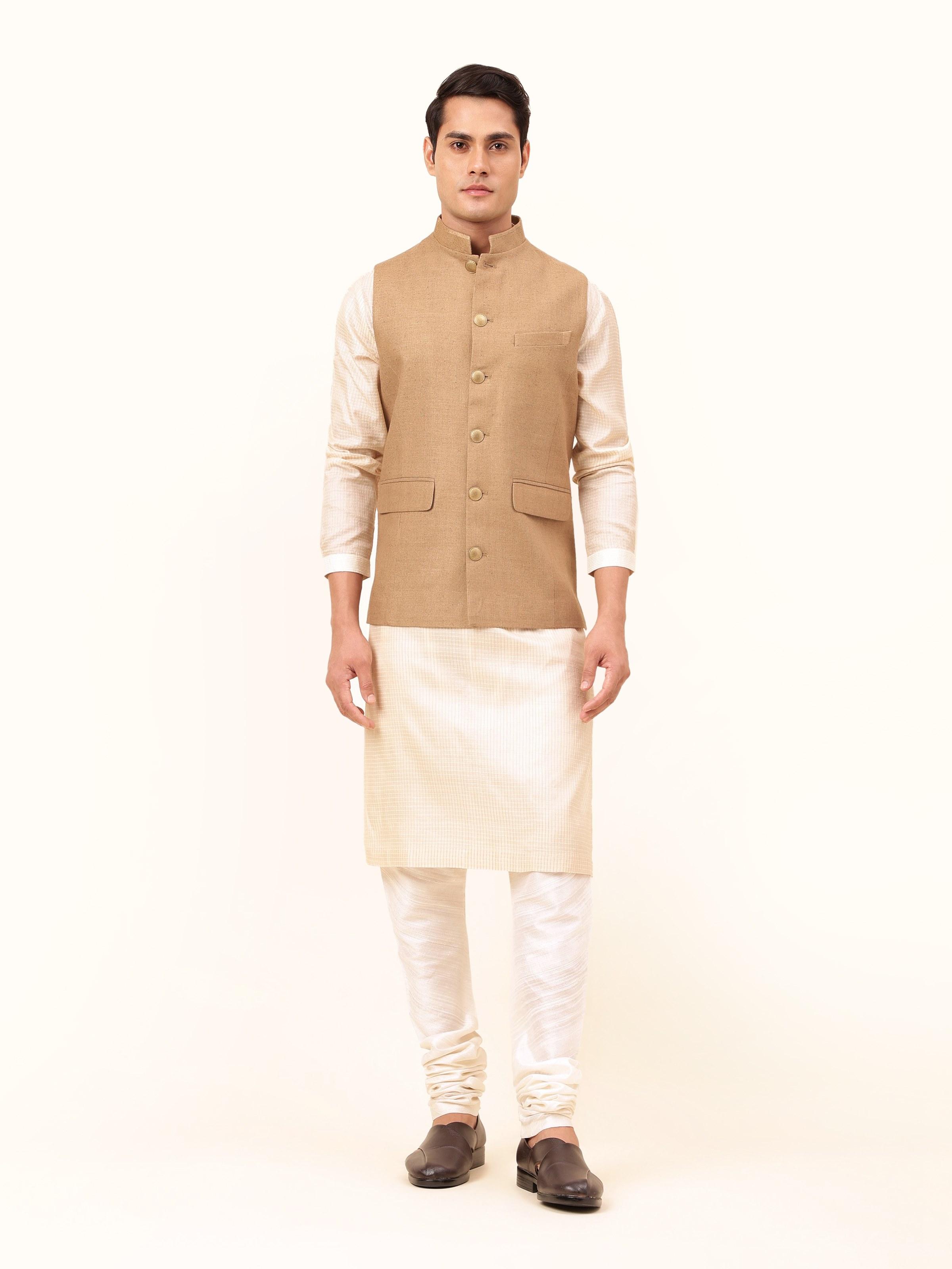 Brown Tussar Silk Sleeveless Jacket