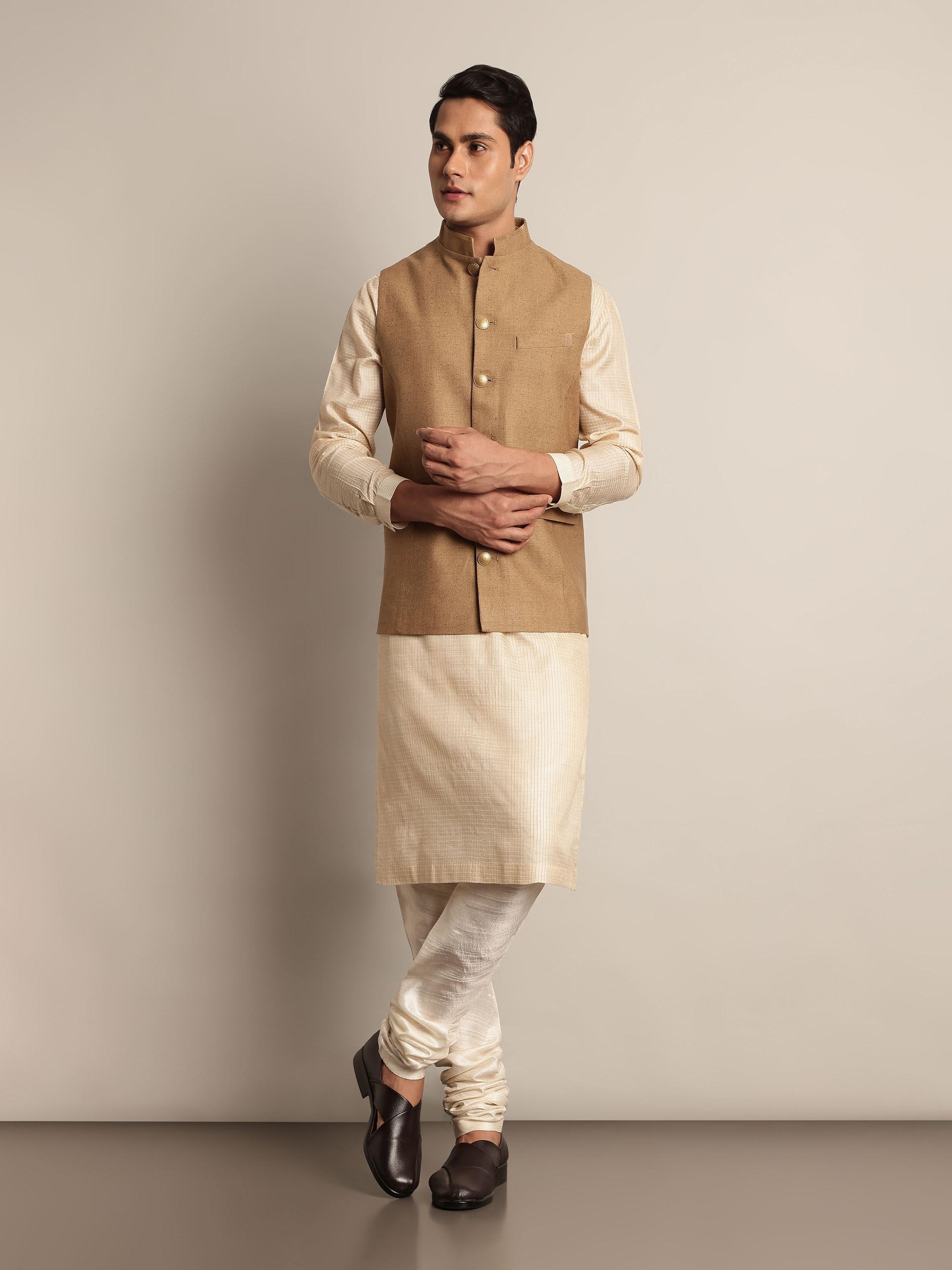 Brown Tussar Silk Sleeveless Jacket