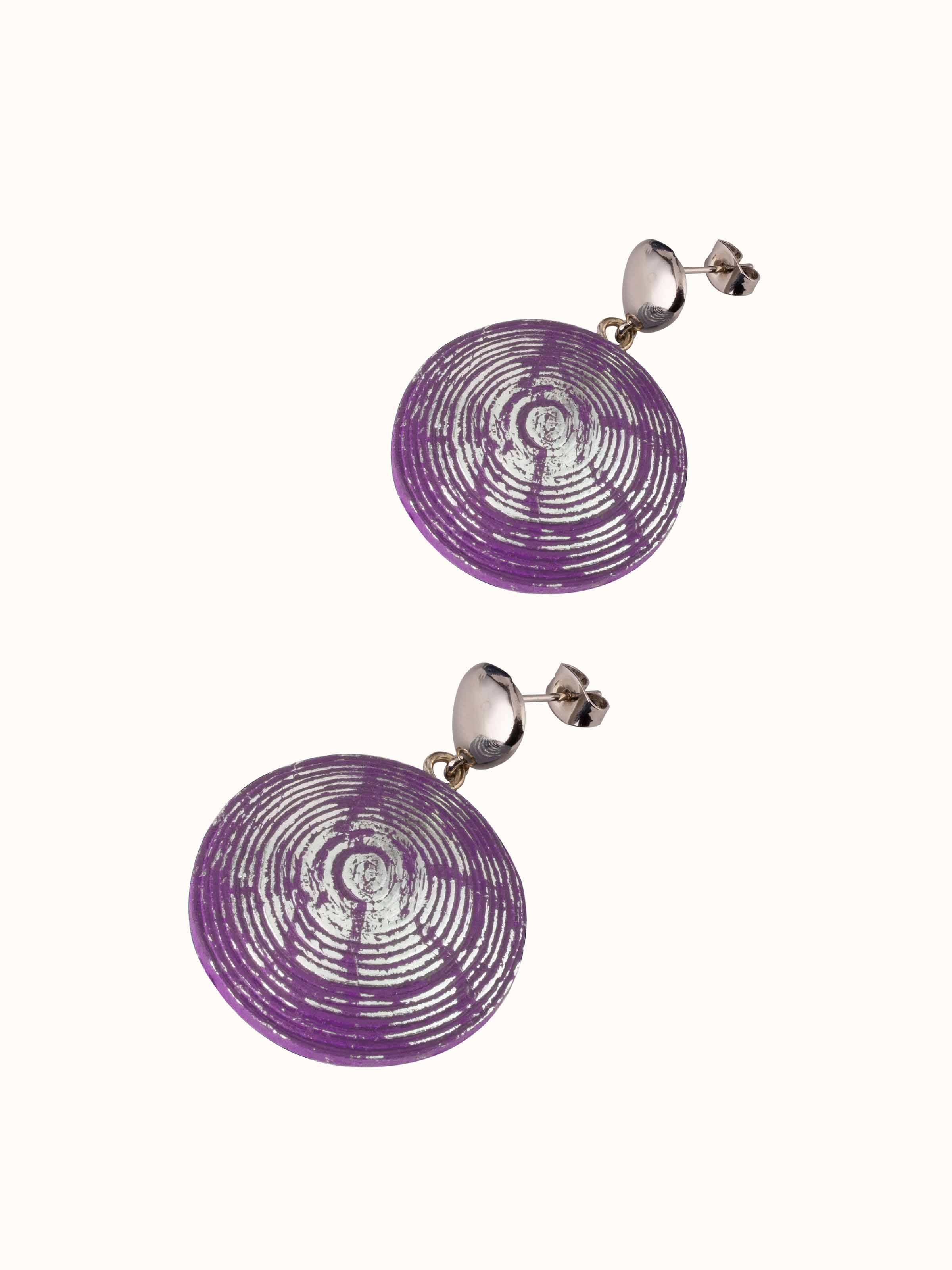 Angled view of Blue Meenakari silver hoop earrings highlighting elegant craftsmanship.