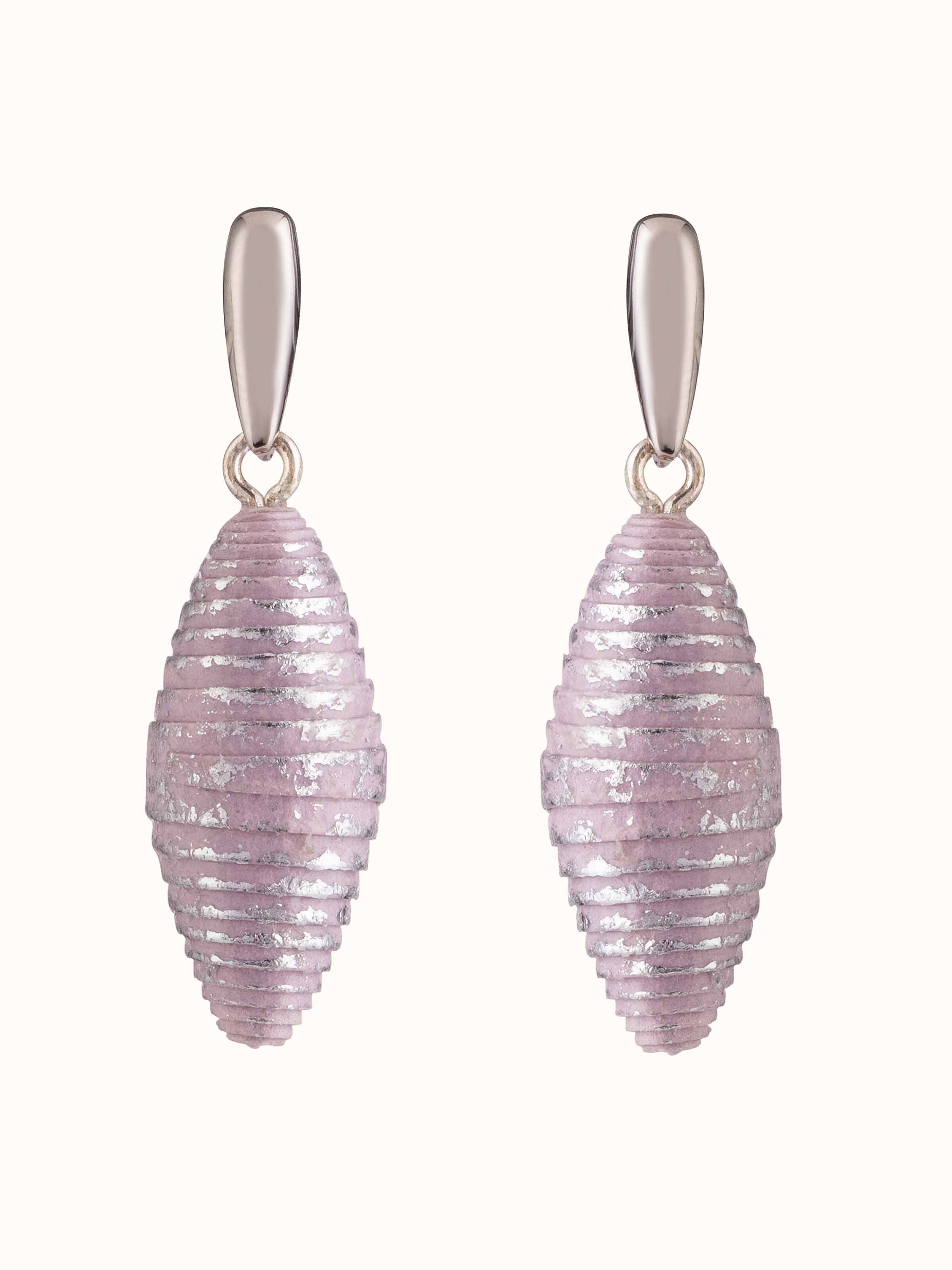 Front view of Paper Drop Earrings featuring a unique design with detailed craftsmanship.