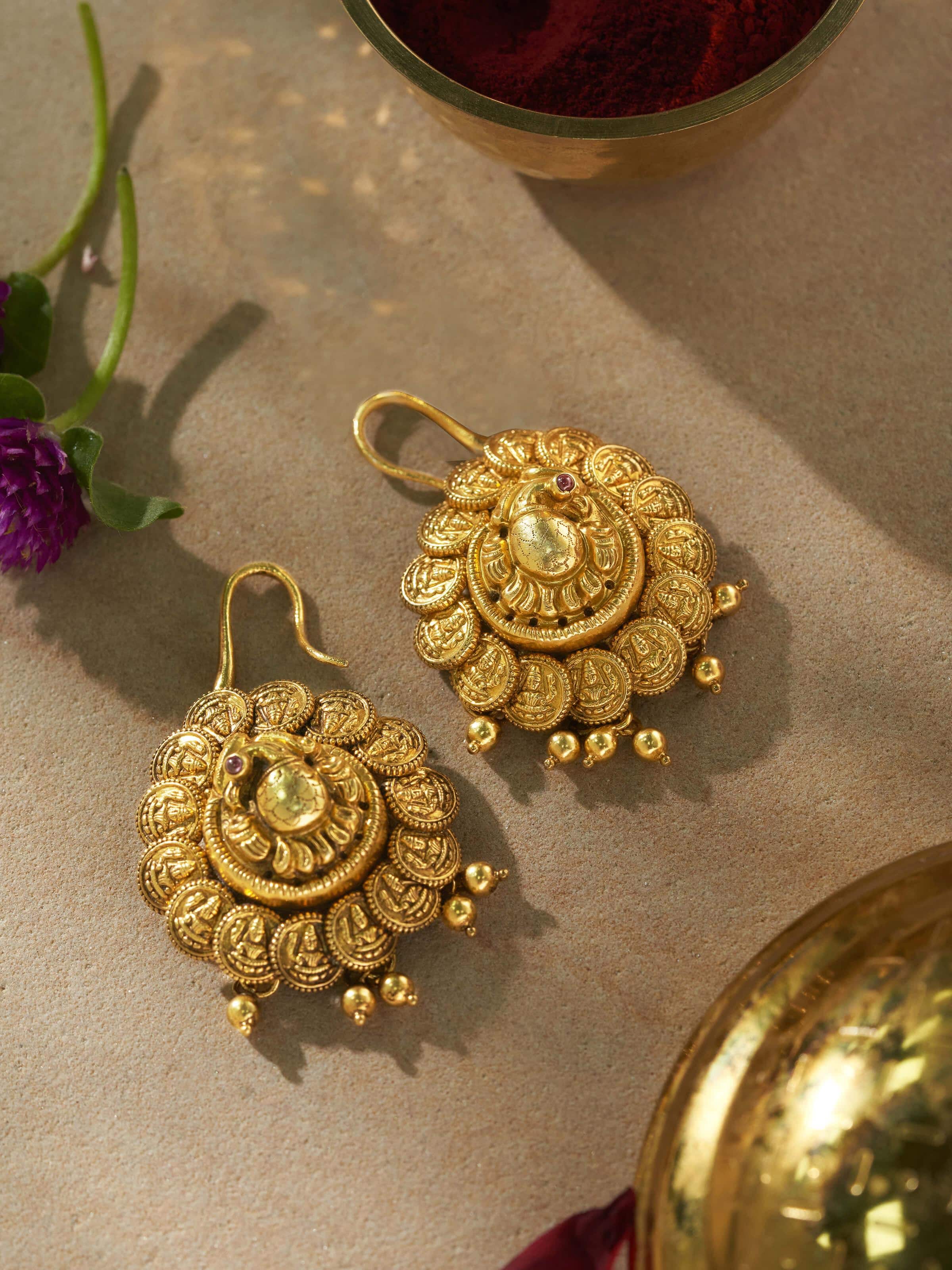 Back view of Nakash Silver Jhumkas featuring the secure hook and traditional design elements.