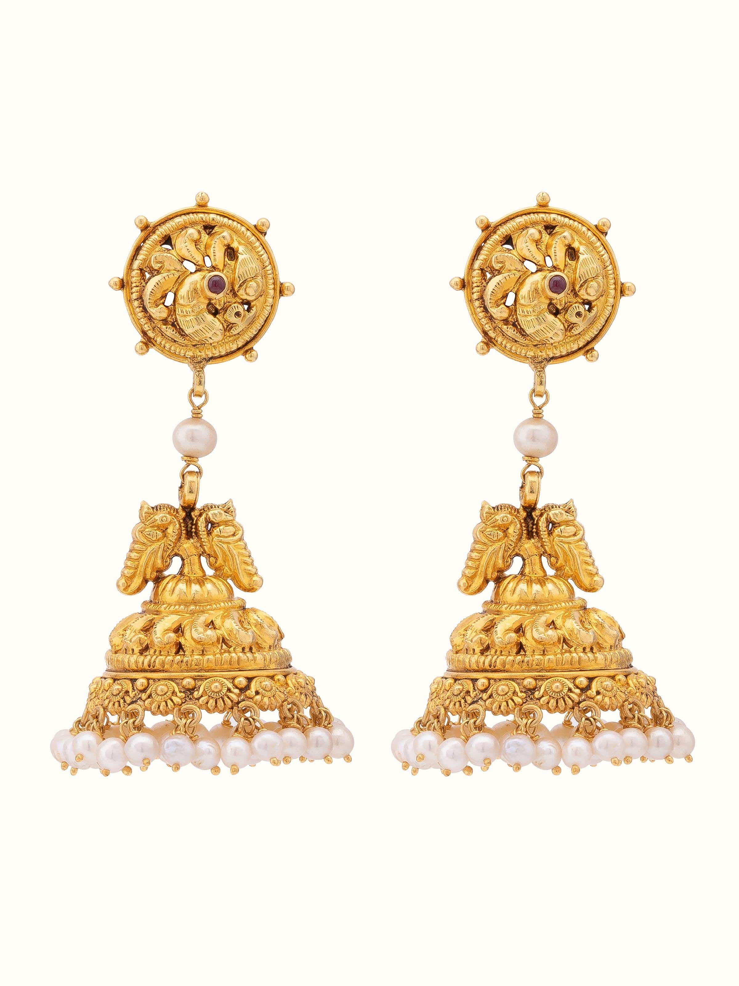 Front view of Nakash Silver Jhumka Earrings showcasing traditional design and detailed craftsmanship.