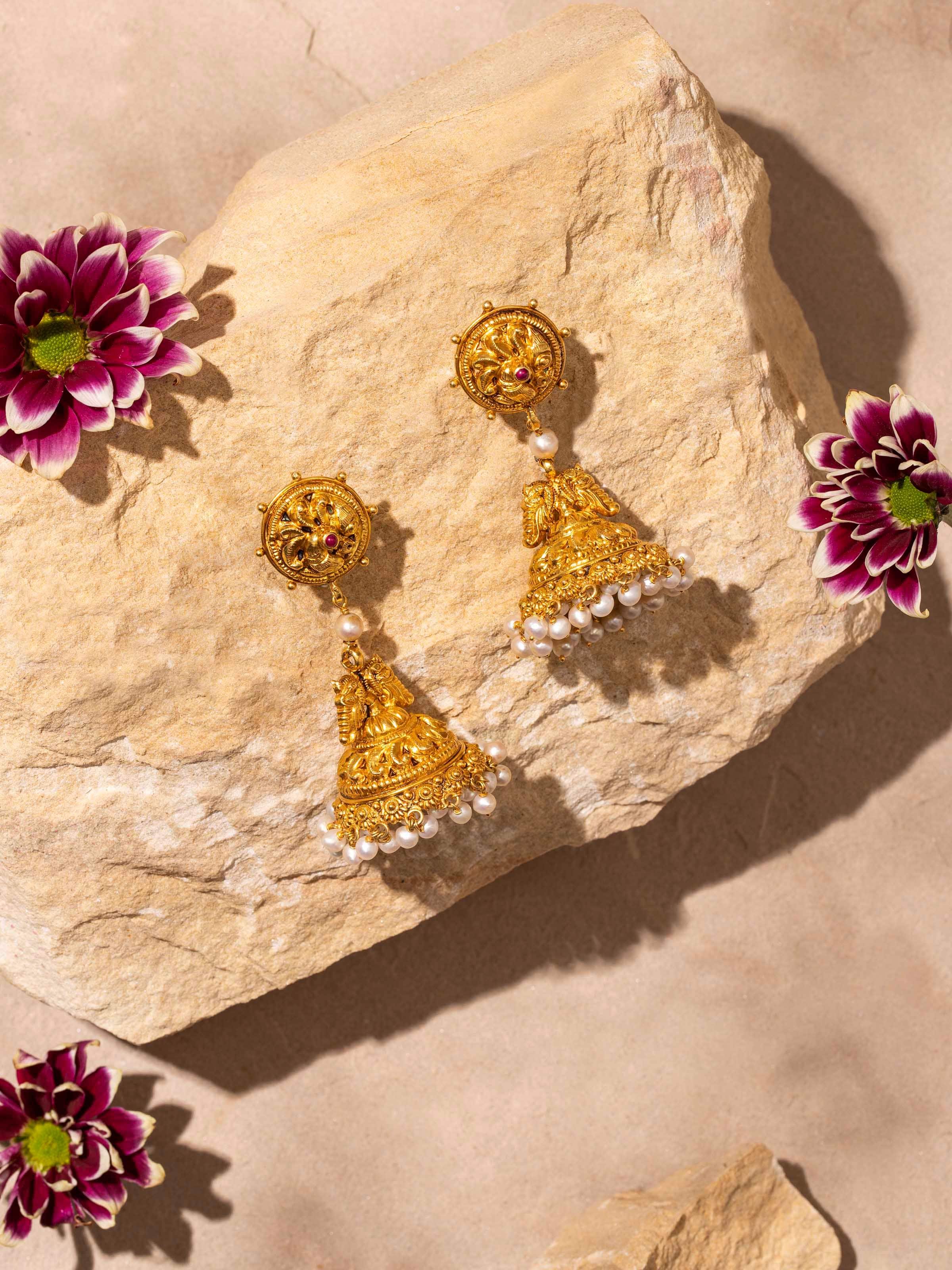 Close-up view of Nakash Silver Jhumka Earrings focusing on intricate detailing and traditional design.