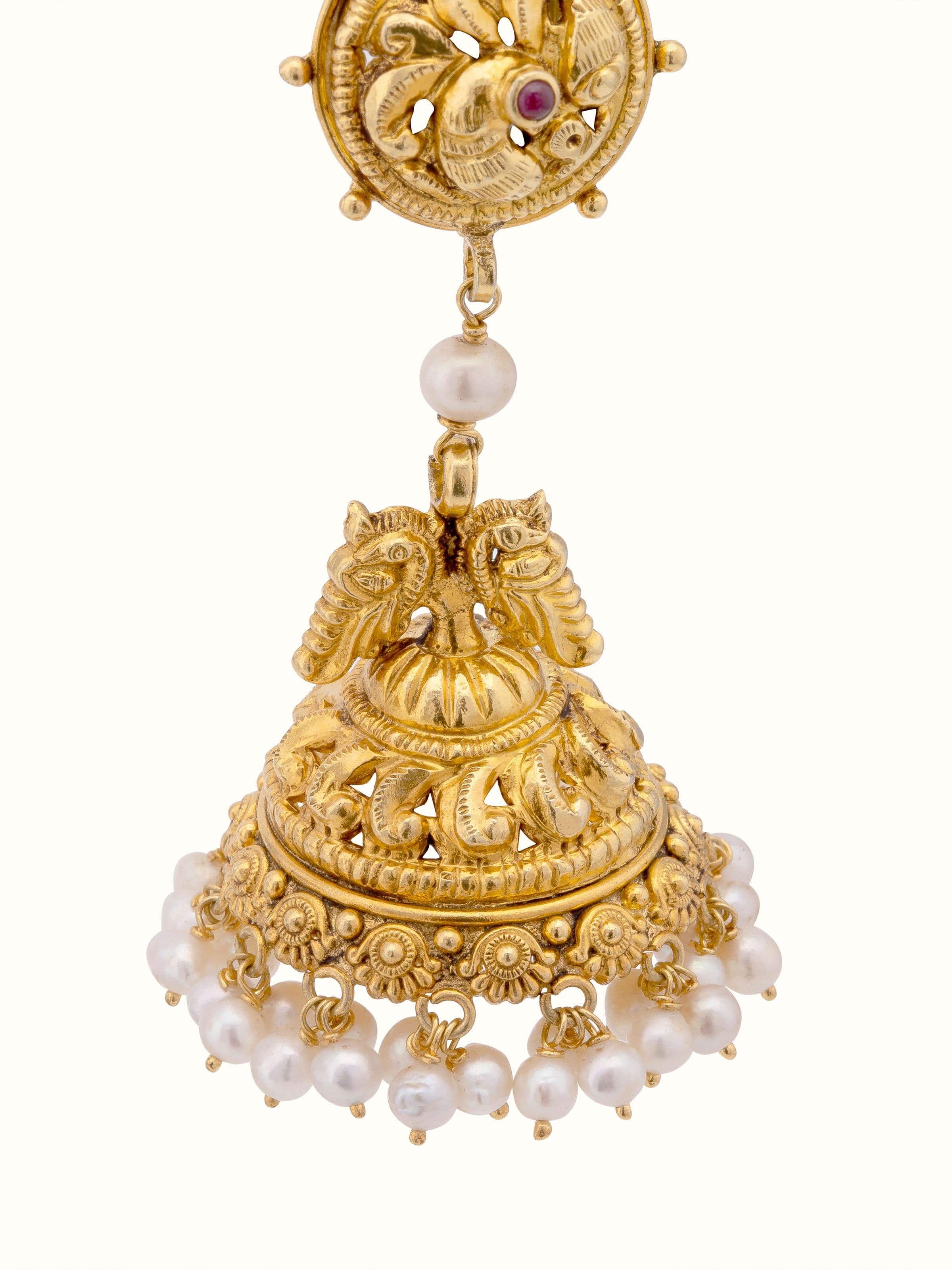 Angled view of Nakash Silver Jhumka Earrings showcasing the intricate jhumka design and finish.