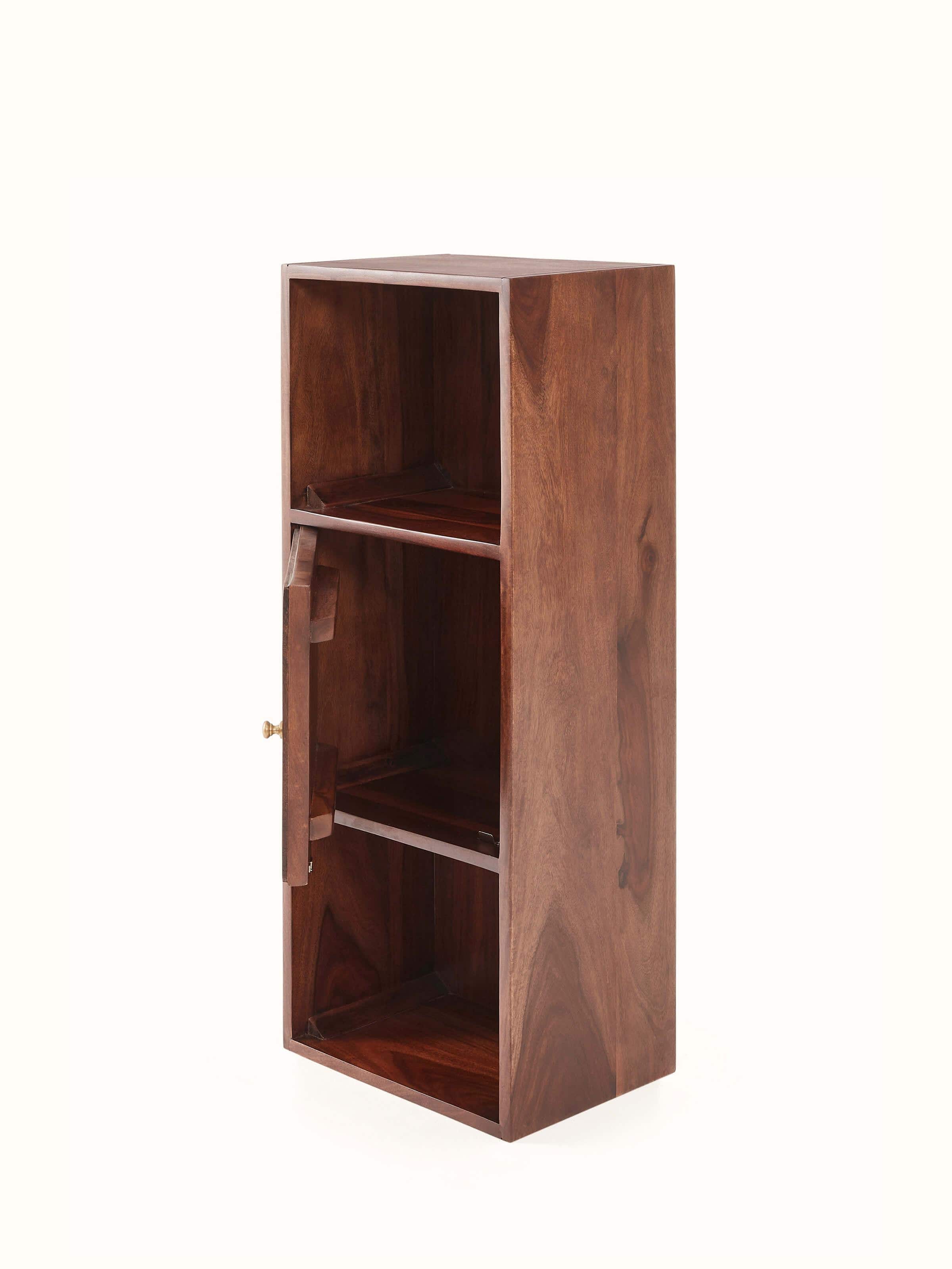 Detailed view of Sheesham Wood Blue Pottery Wall Shelf, focusing on the blue pottery inlay and the natural texture of the wood