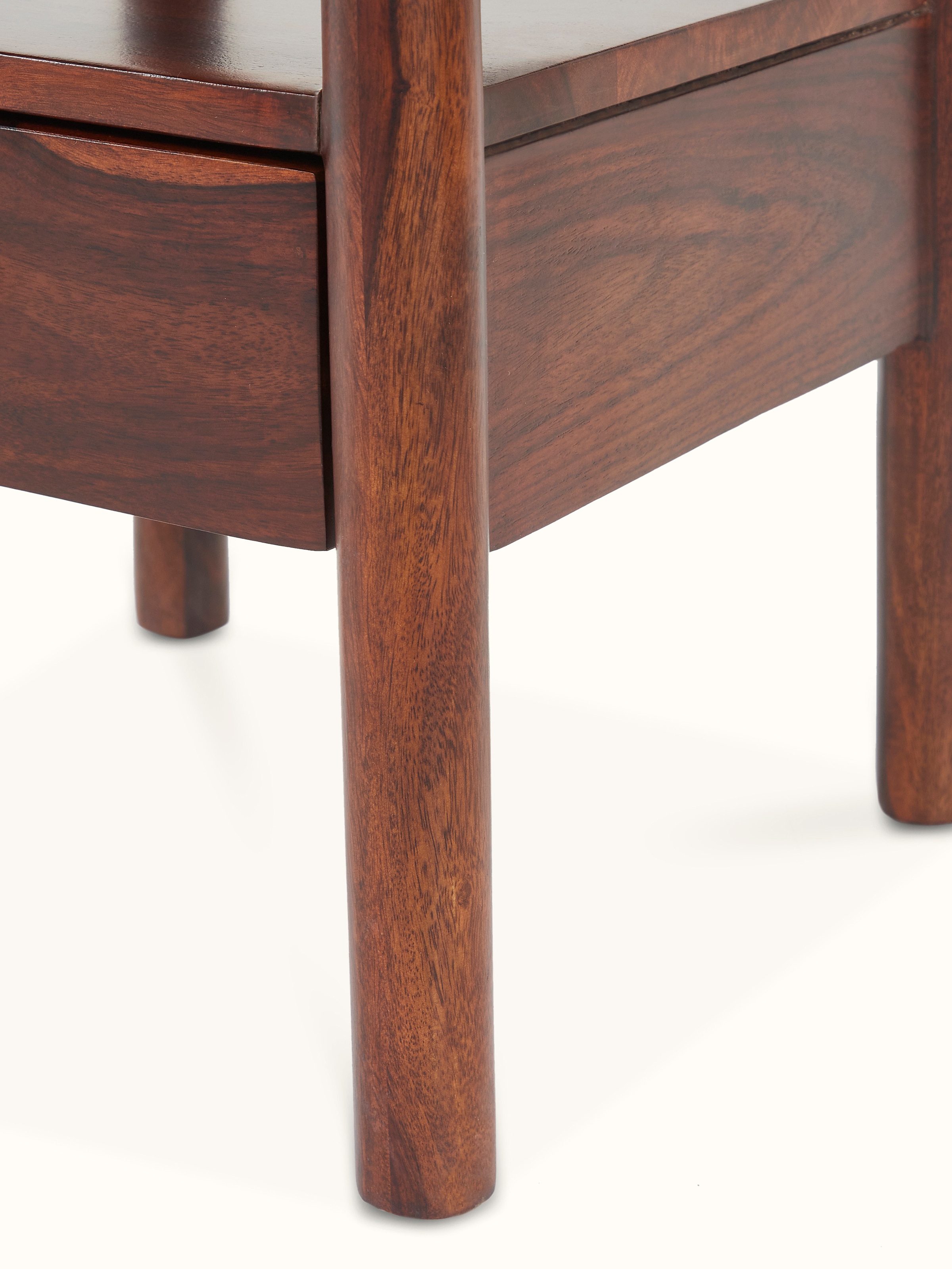 Detailed view of the blue pottery top on Sheesham wood side table, showcasing decorative patterns and fine craftsmanship.