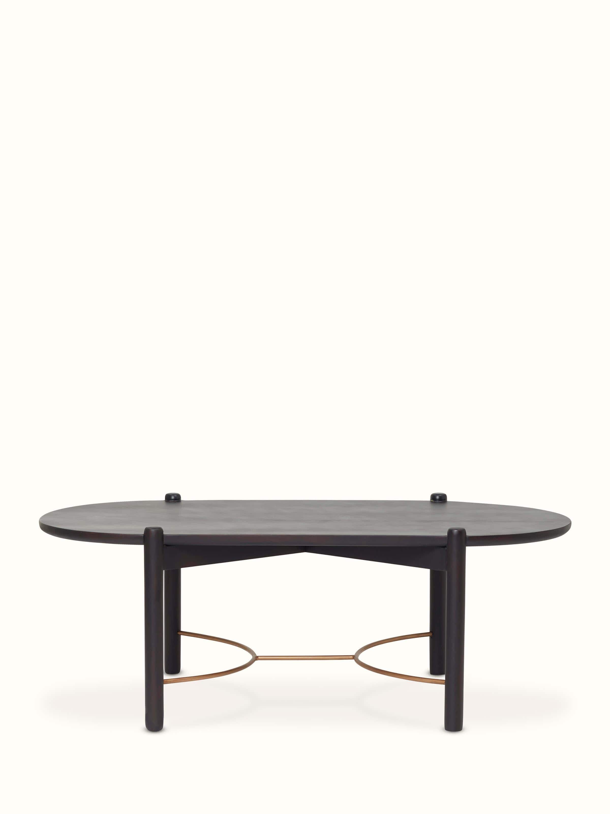 Top view of Sheesham wood coffee tables with brass tarkashi inlay, highlighting the intricate design and craftsmanship.