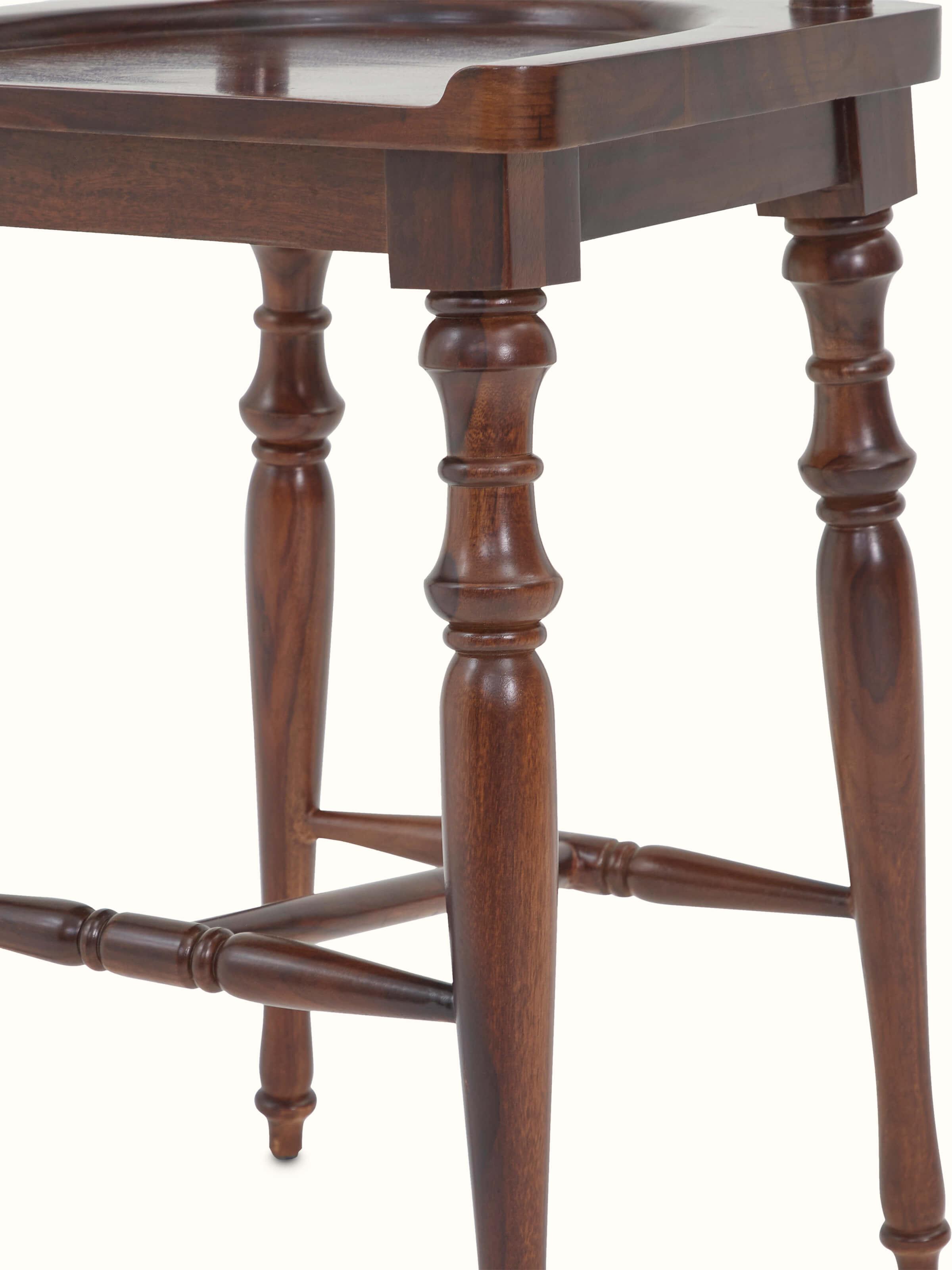 Top view of Sheesham wood bar stool, highlighting the smooth, polished surface of the seat.