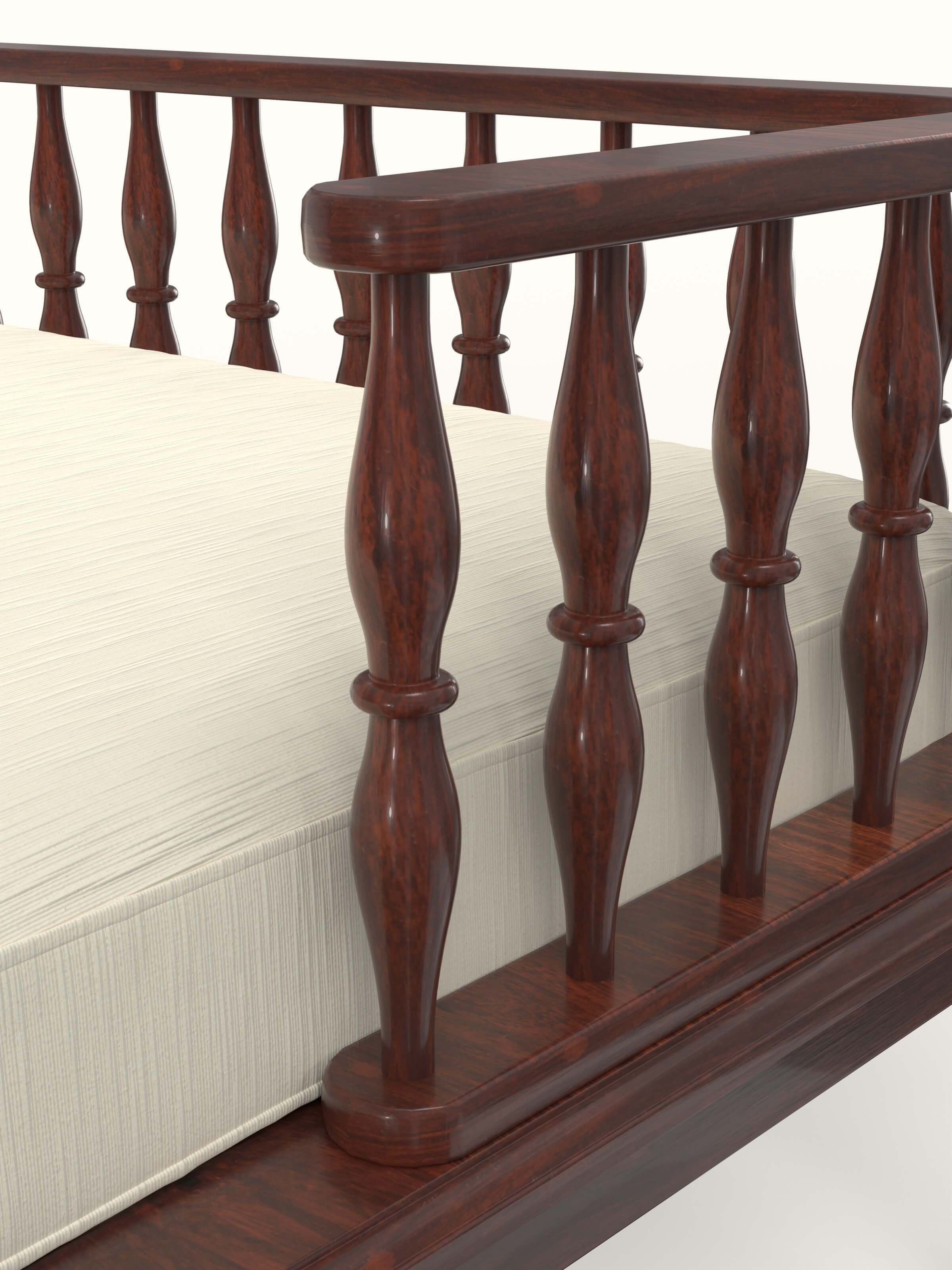 Top-down view of the daybed with teak finish and Sheesham wood detailing.