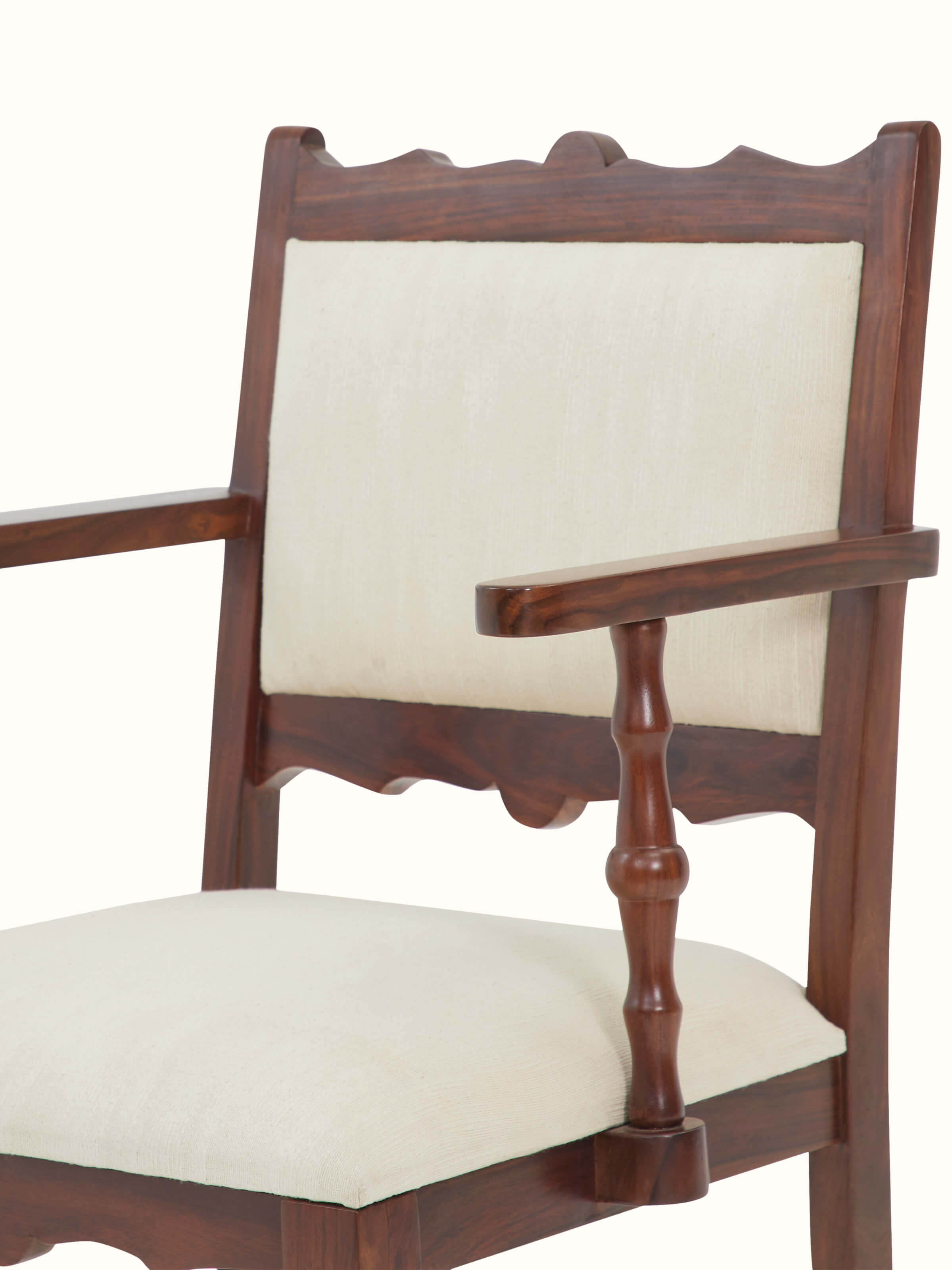 Close-up of the Sheesham wood study chair’s seat cushion, highlighting its comfort and quality