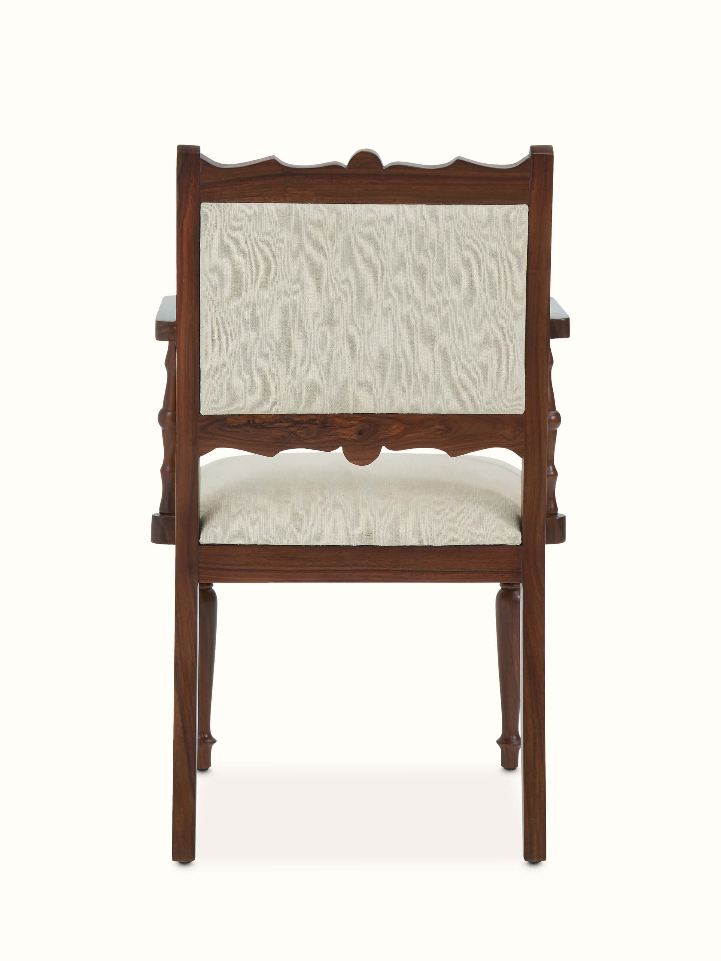 Detailed view of the Sheesham wood study chair’s armrests and upholstery, focusing on the design elements