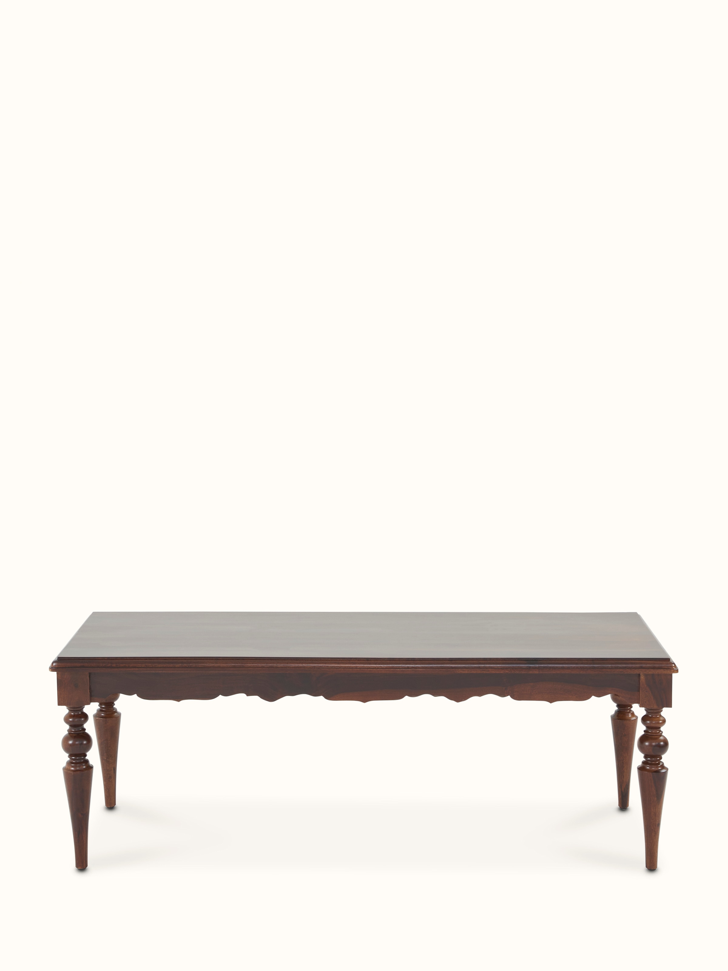 Front view of the Sheesham wood 2-seater bench, showcasing its smooth finish and sturdy design.