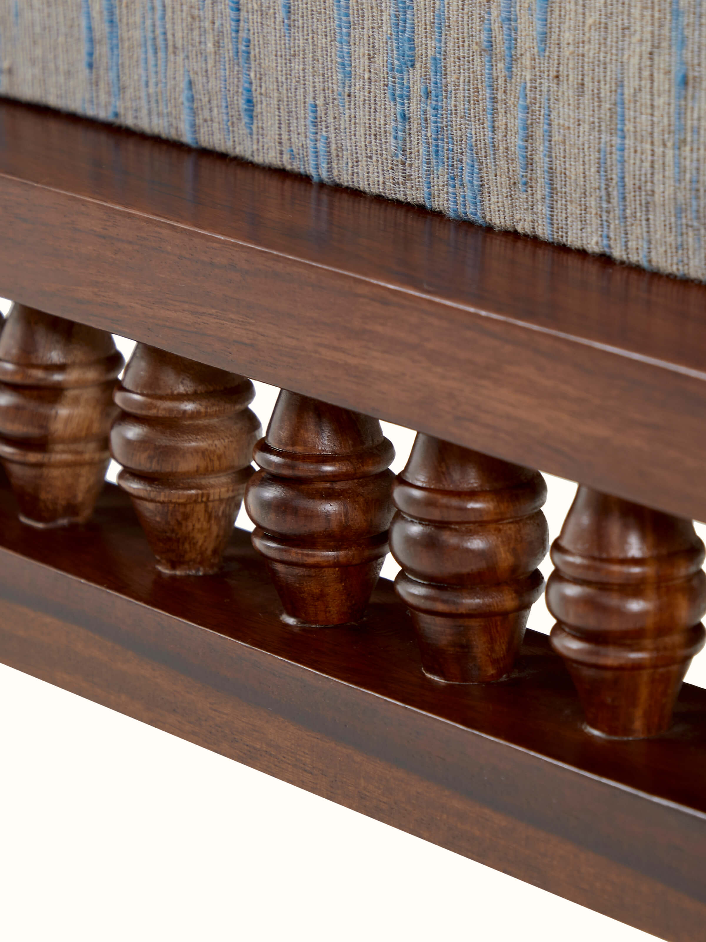 Detailed view of the upholstery and woodwork on the 2-seater bench, emphasizing the quality of materials used.