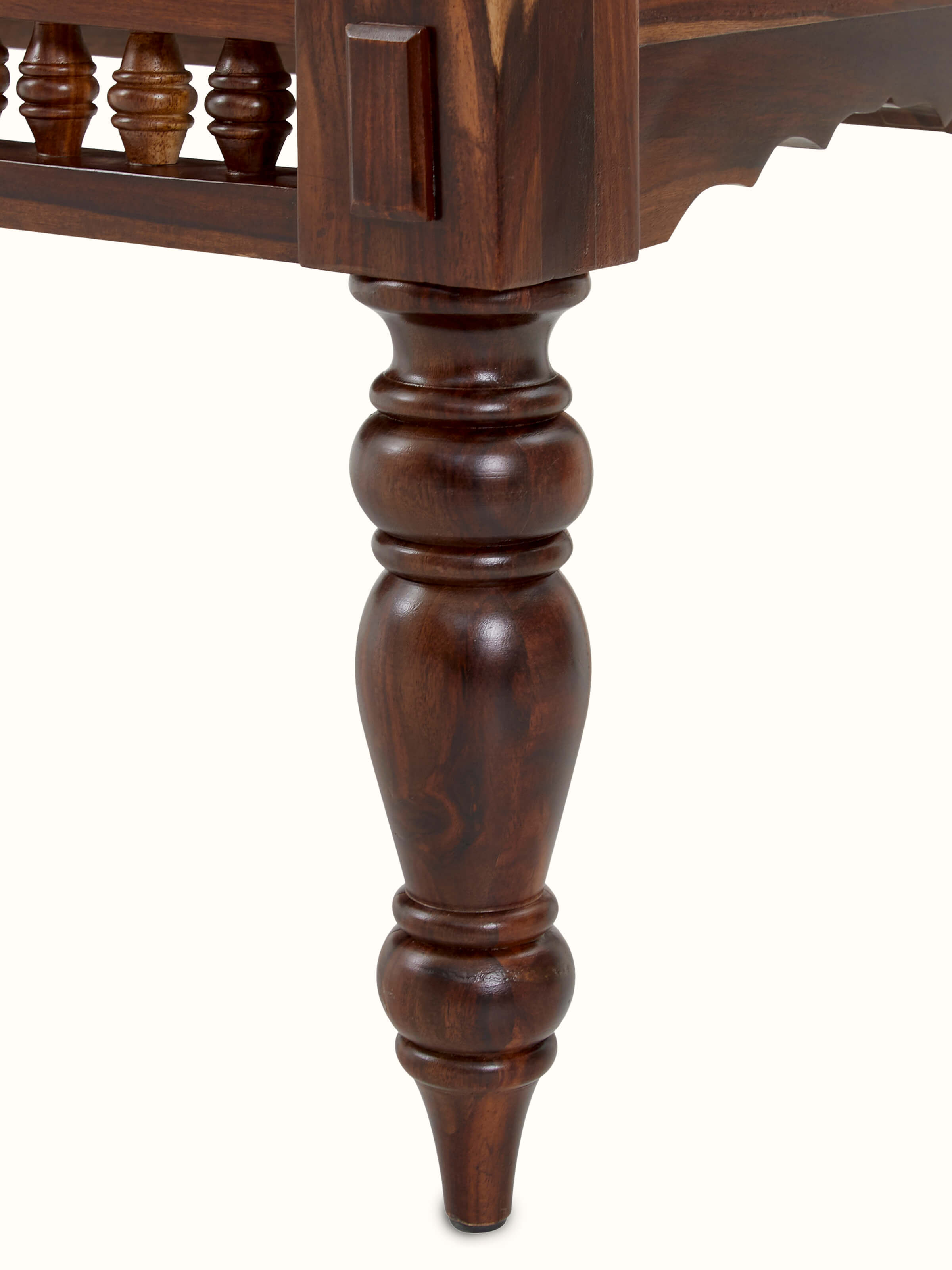 Another angle showcasing the upholstered Sheesham wood 2-seater bench, focusing on the overall design and build.